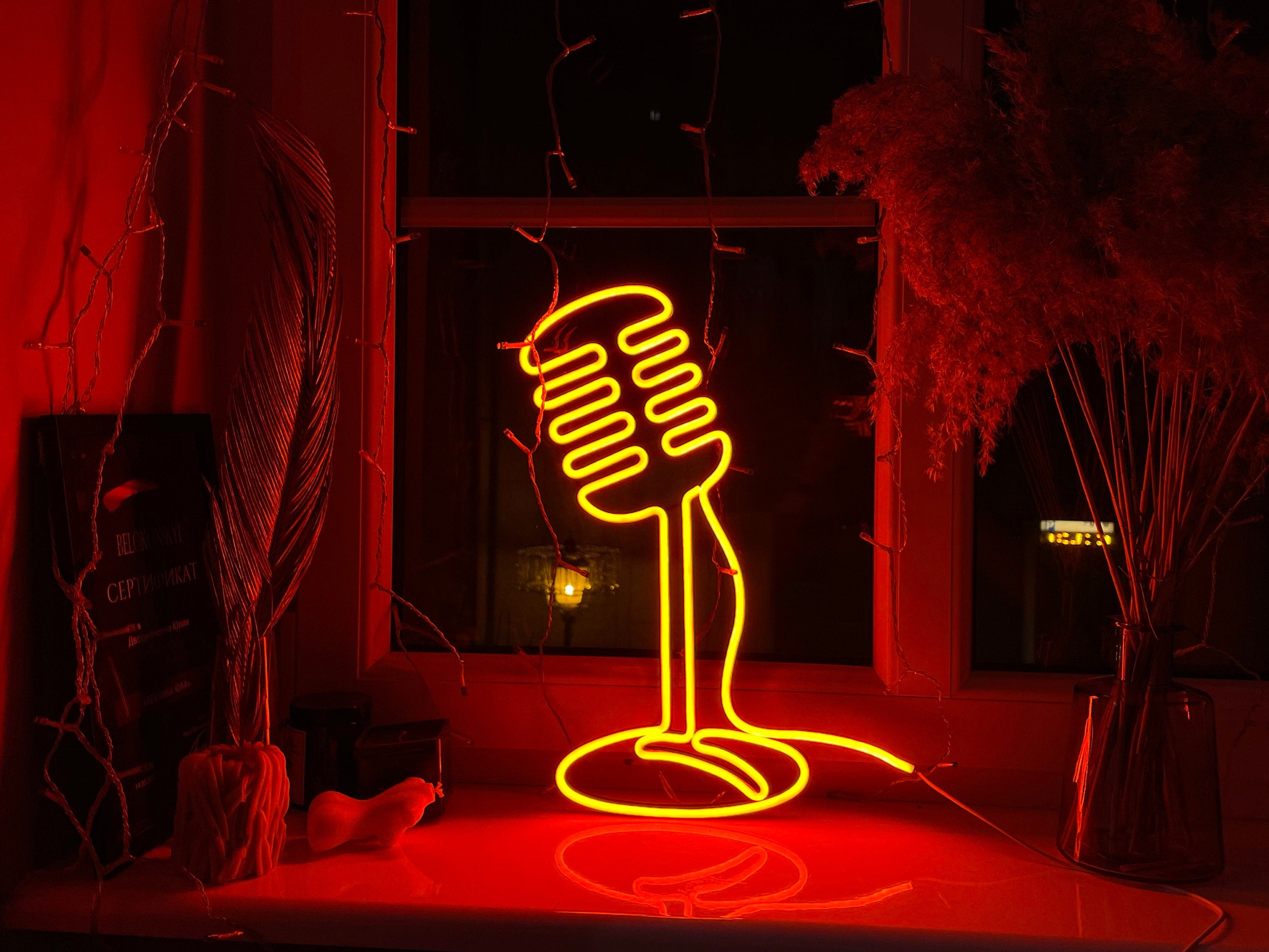 mic microphone art, music Neon Sign, microphone Art, music room decor, mic Wall Decor, music Led neon, music gift, mic gift
