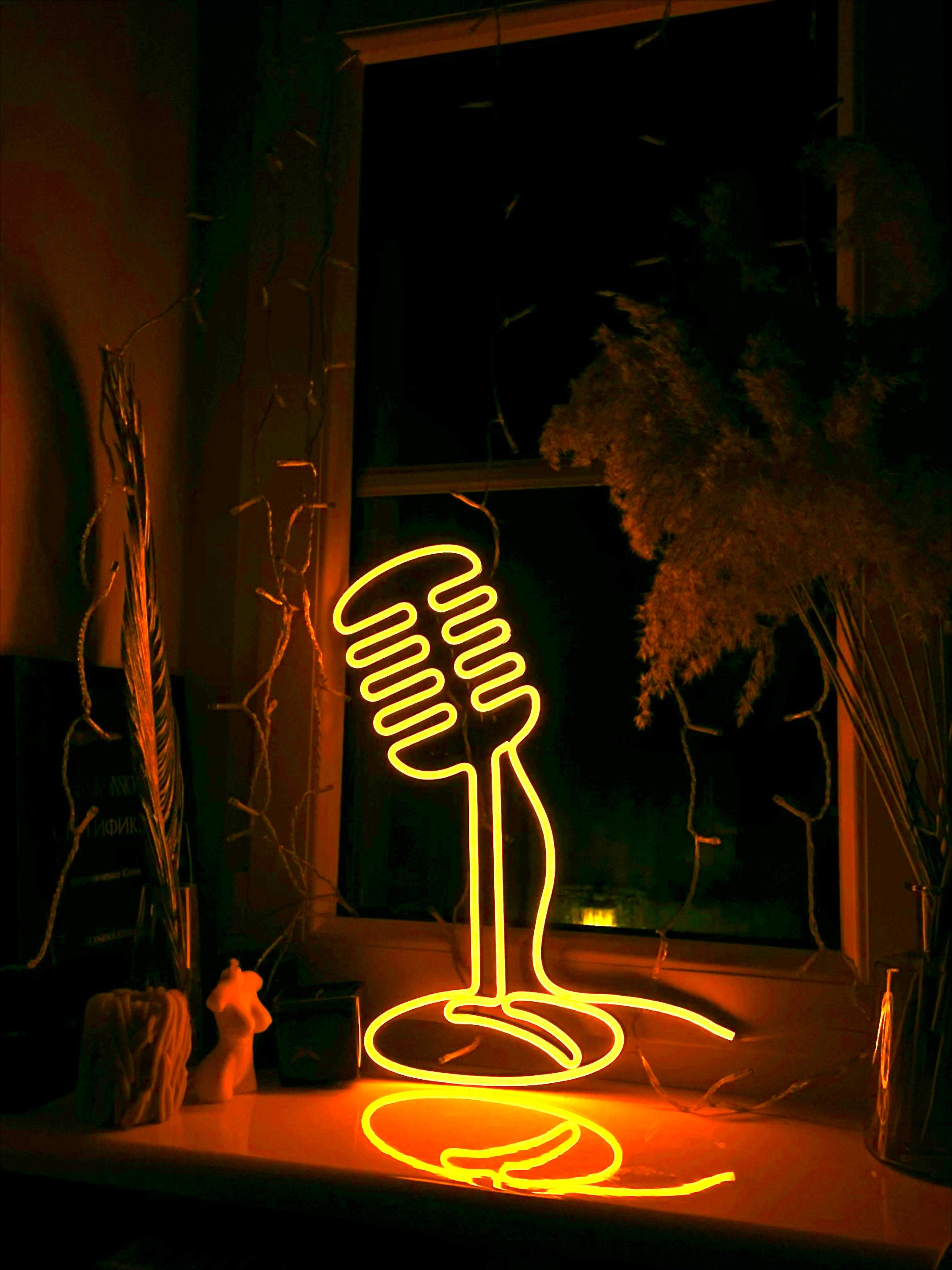 mic microphone art, music Neon Sign, microphone Art, music room decor, mic Wall Decor, music Led neon, music gift, mic gift