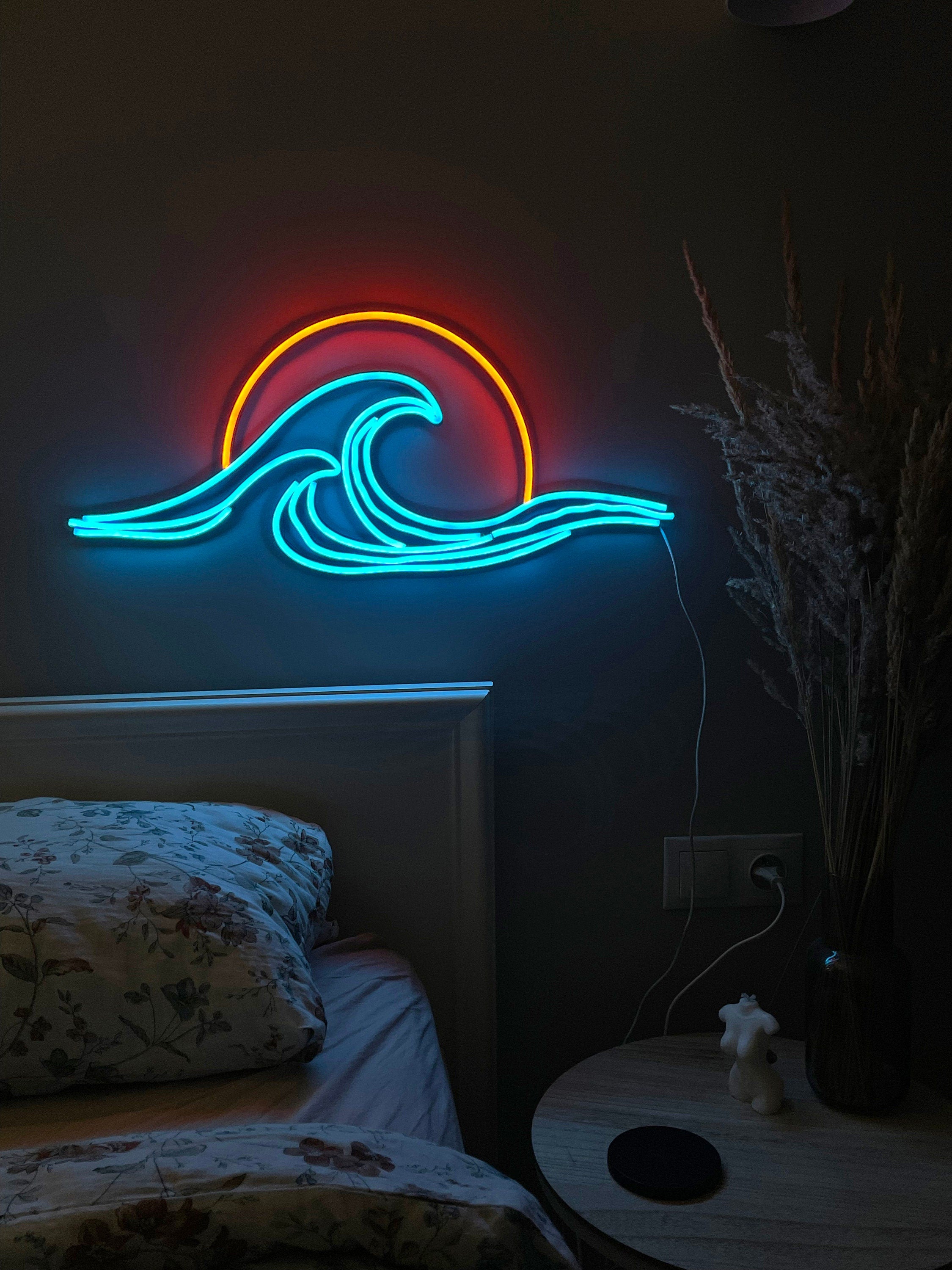 Wave Sunset Neon Wall Art - Ocean Neon Sign, LED Light Decor, Custom Neon Sign, Unique Gift for Him