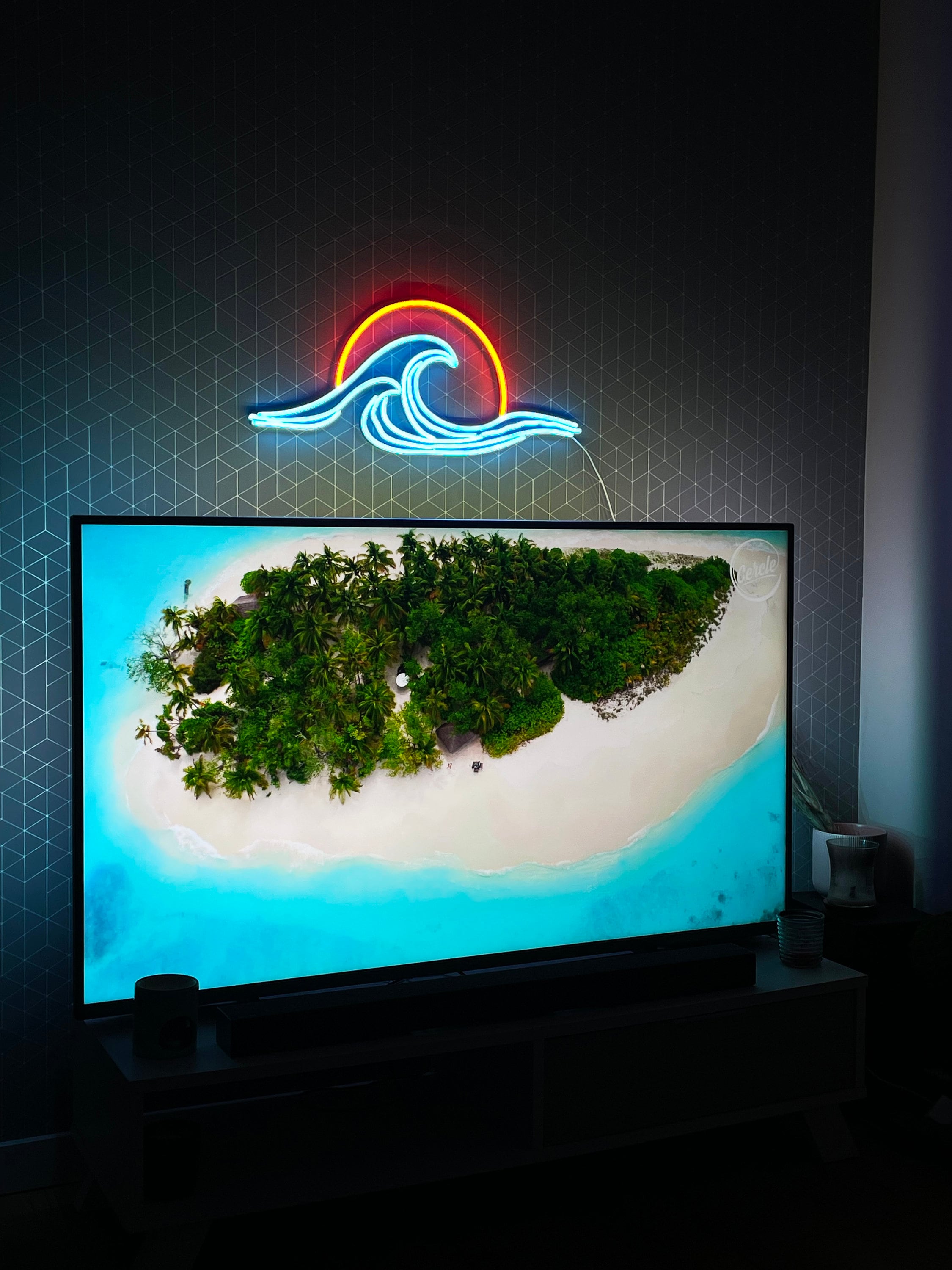 Wave Sunset Neon Wall Art - Ocean Neon Sign, LED Light Decor, Custom Neon Sign, Unique Gift for Him