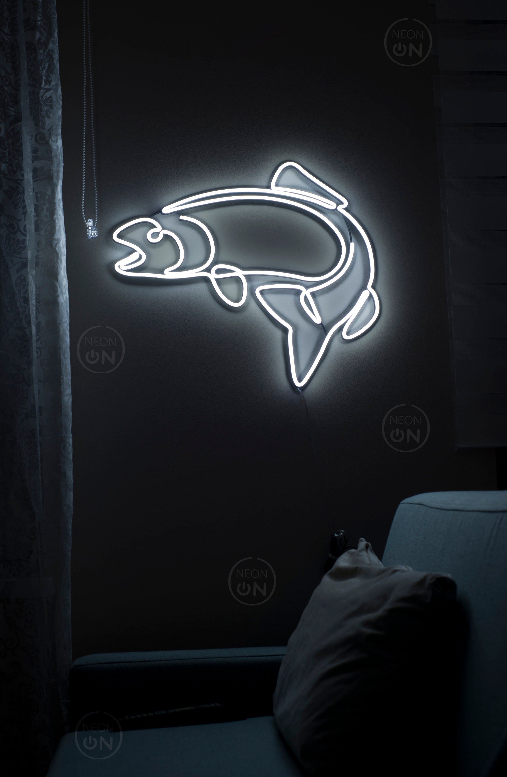 Salmon Fish Neon Sign - Fishing Decor, Neon Fishing Light, Wall Art for Fishermen, Neon Fish Bar Sign, Man Cave Decor, Fisherman Art