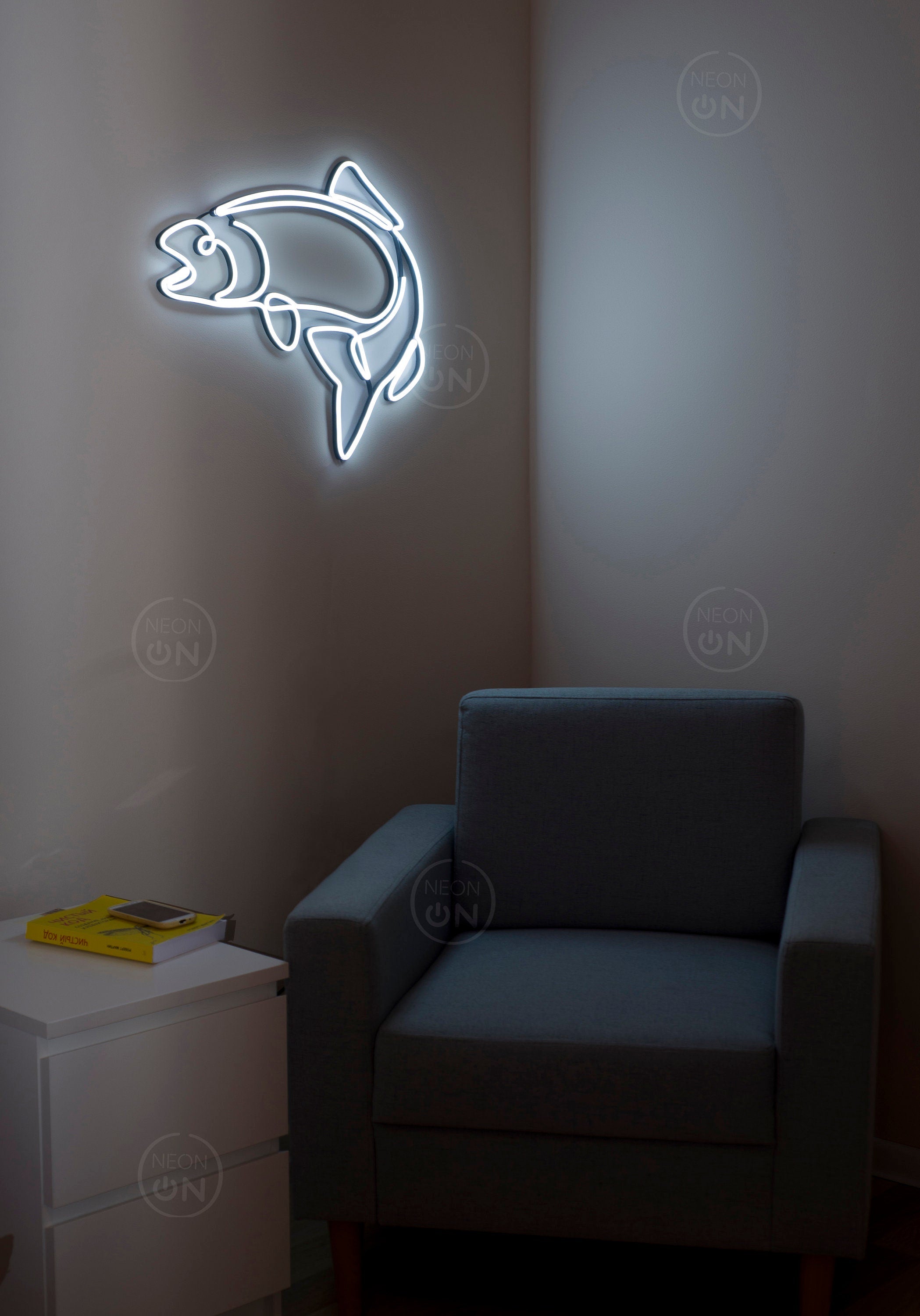Salmon Fish Neon Sign - Fishing Decor, Neon Fishing Light, Wall Art for Fishermen, Neon Fish Bar Sign, Man Cave Decor, Fisherman Art