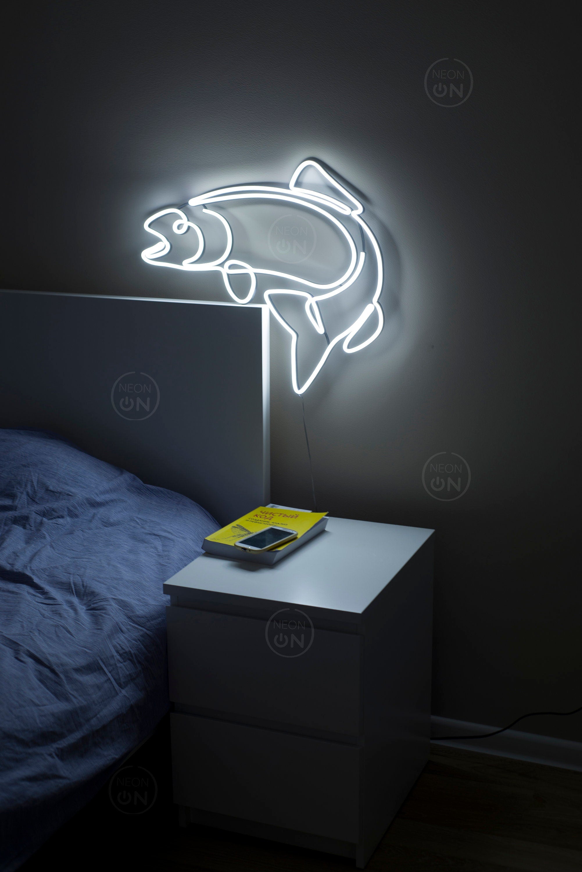 Salmon Fish Neon Sign - Fishing Decor, Neon Fishing Light, Wall Art for Fishermen, Neon Fish Bar Sign, Man Cave Decor, Fisherman Art