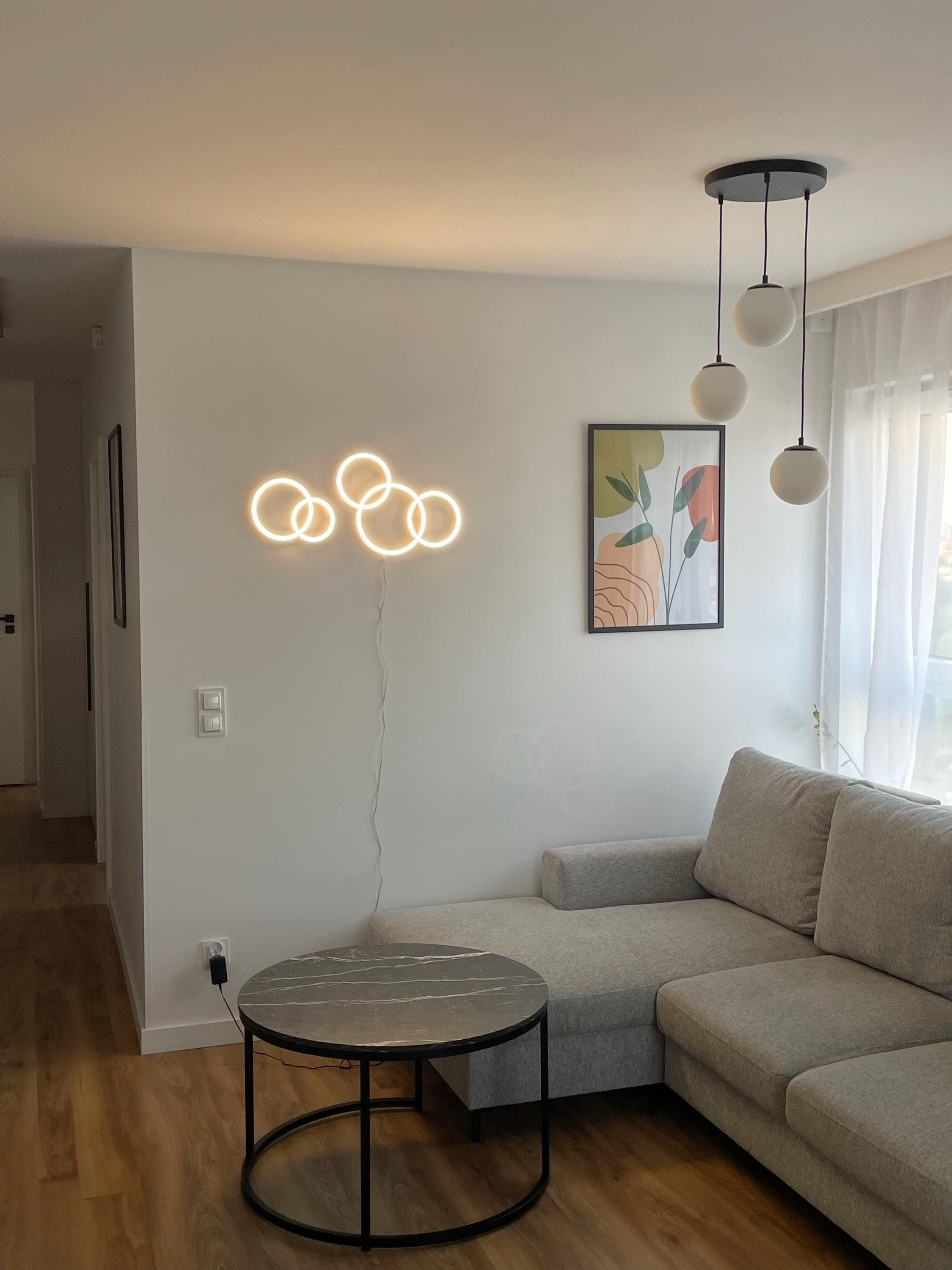 circles Wall neon - Modern Artistic neon led Wall Sconce | Handmade honeycomb Lighting Fixture for Living Room, Bedroom, or Office Decor