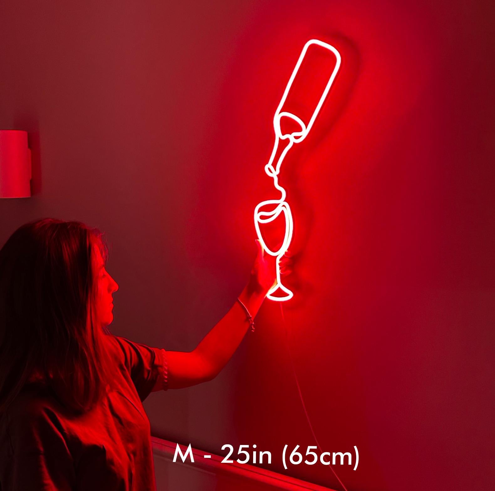 LED Wine Glass Neon Sign - Aesthetic Bar Wall Decor, Wine Lover Gift, Neon Light for Kitchen, Home Bar LED Sign, Winery Decor