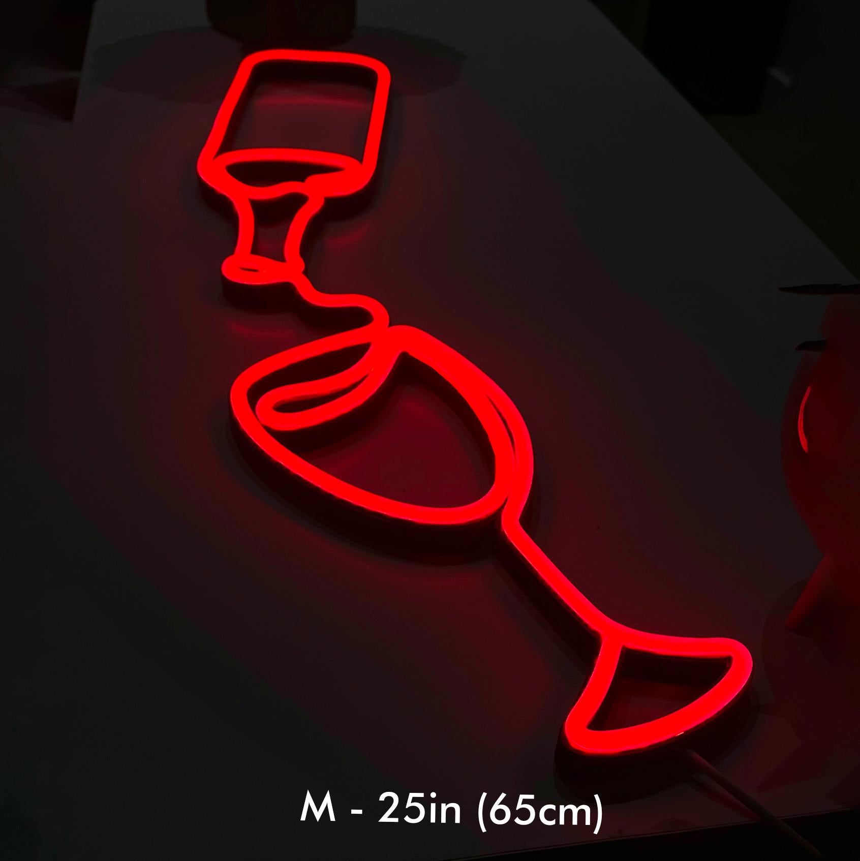LED Wine Glass Neon Sign - Aesthetic Bar Wall Decor, Wine Lover Gift, Neon Light for Kitchen, Home Bar LED Sign, Winery Decor