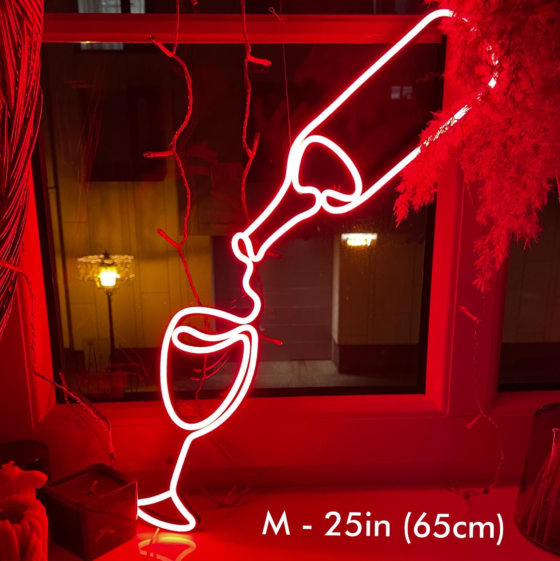 LED Wine Glass Neon Sign - Aesthetic Bar Wall Decor, Wine Lover Gift, Neon Light for Kitchen, Home Bar LED Sign, Winery Decor