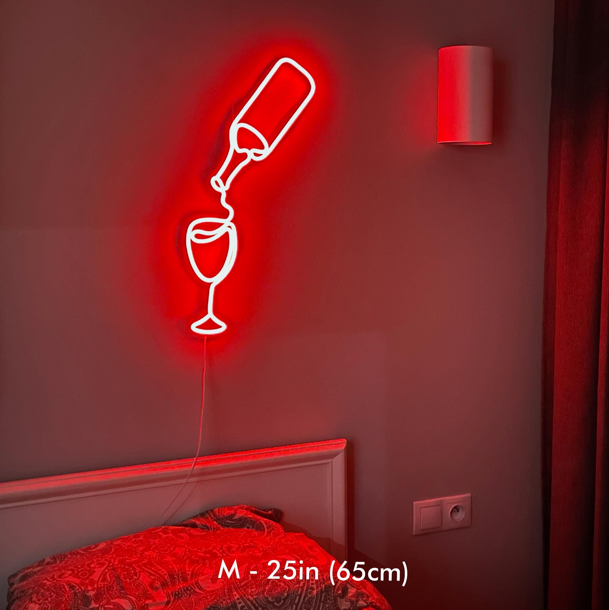 LED Wine Glass Neon Sign - Aesthetic Bar Wall Decor, Wine Lover Gift, Neon Light for Kitchen, Home Bar LED Sign, Winery Decor