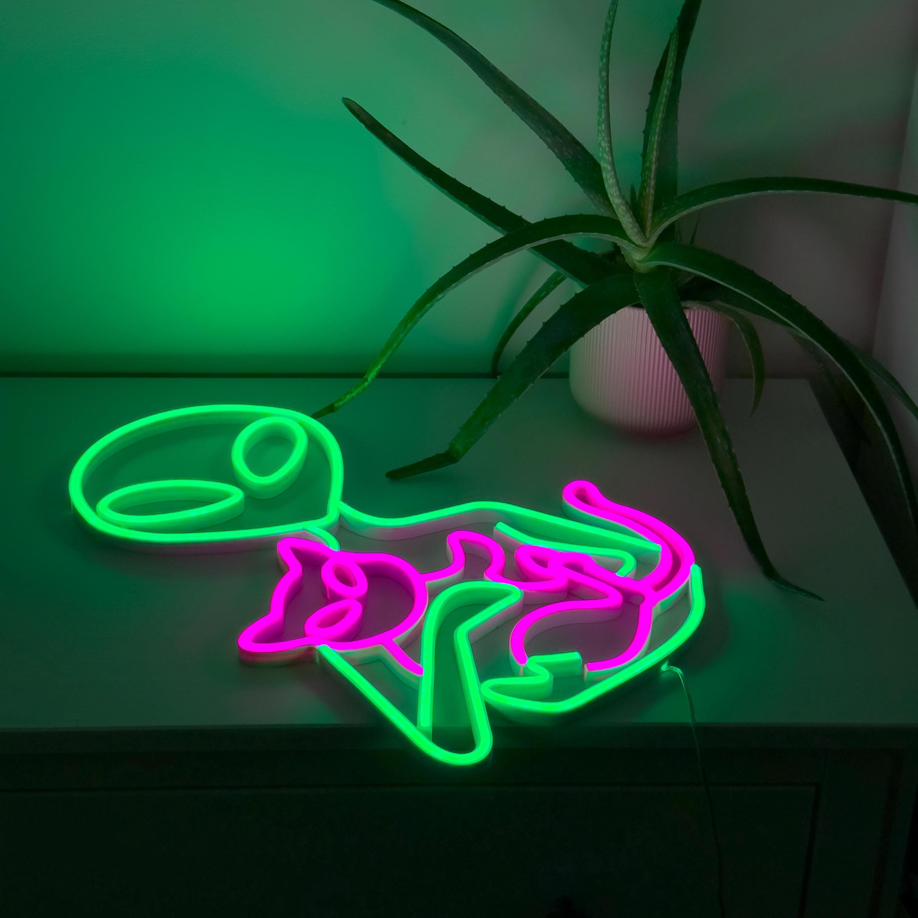 Alien Neon Sign – Dimmable LED Alien Cat Light, Green Neon Sign for Bedroom, Game Room, Man Cave, Party Decor, Gift for Kids & Boys