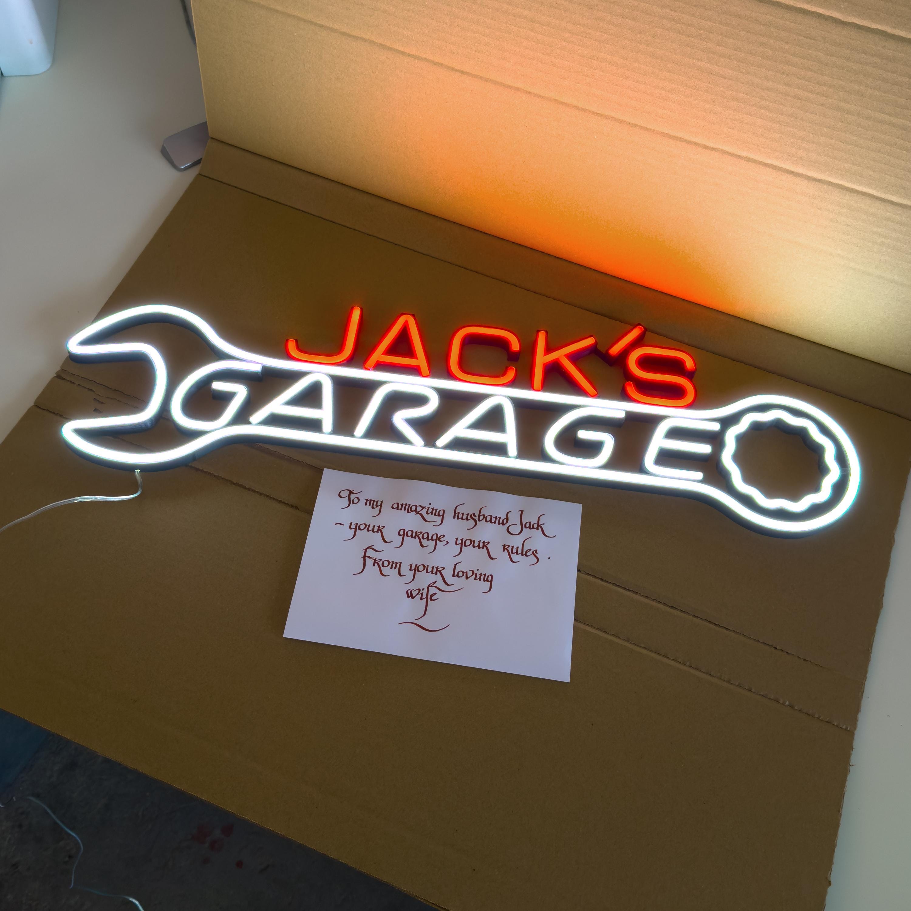 Custom Neon Garage Sign, Personalized Garage Decor, Gift for Him, Man Cave Light, Jack’s Garage Neon, Husband Birthday Gift, LED Sign
