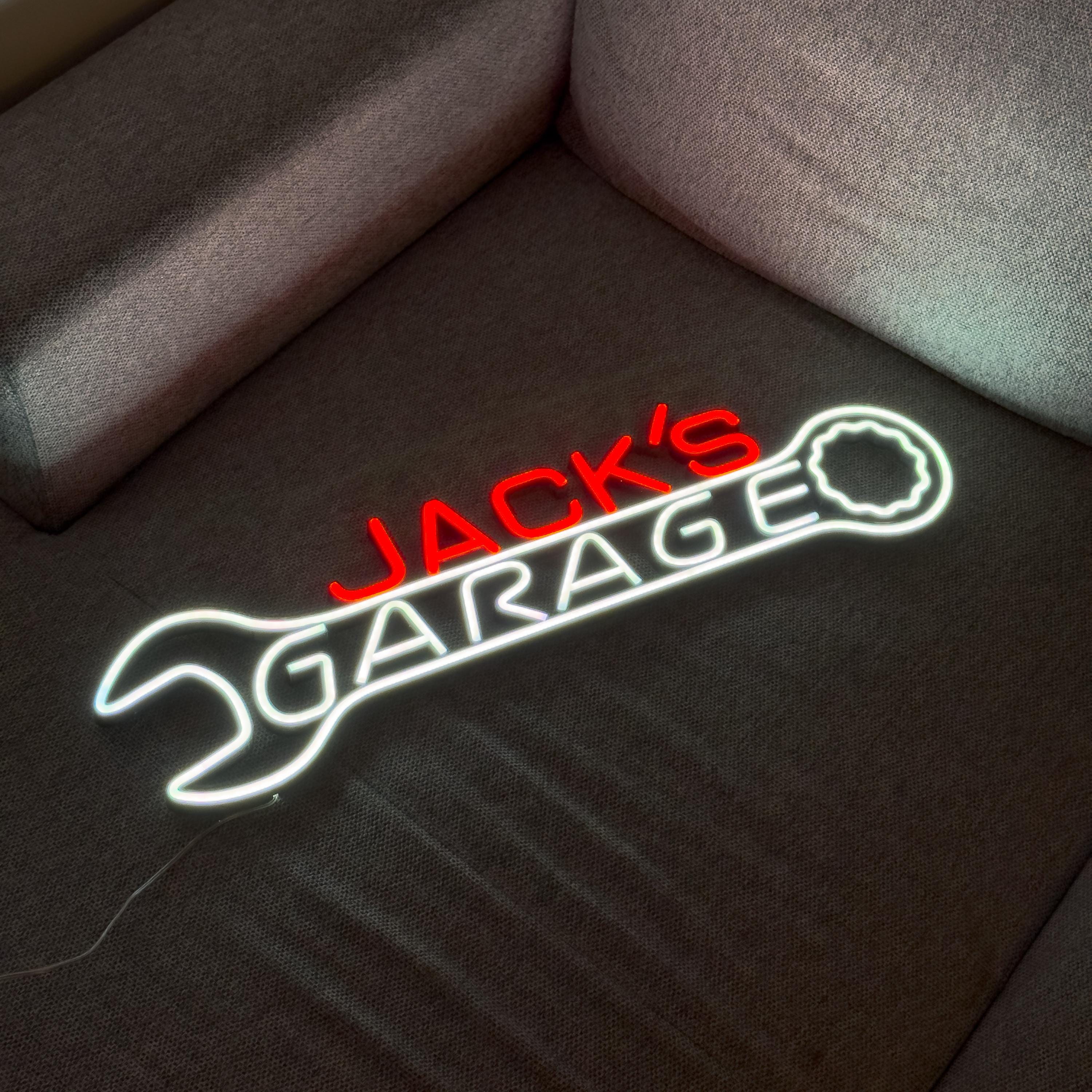 Custom Neon Garage Sign, Personalized Garage Decor, Gift for Him, Man Cave Light, Jack’s Garage Neon, Husband Birthday Gift, LED Sign