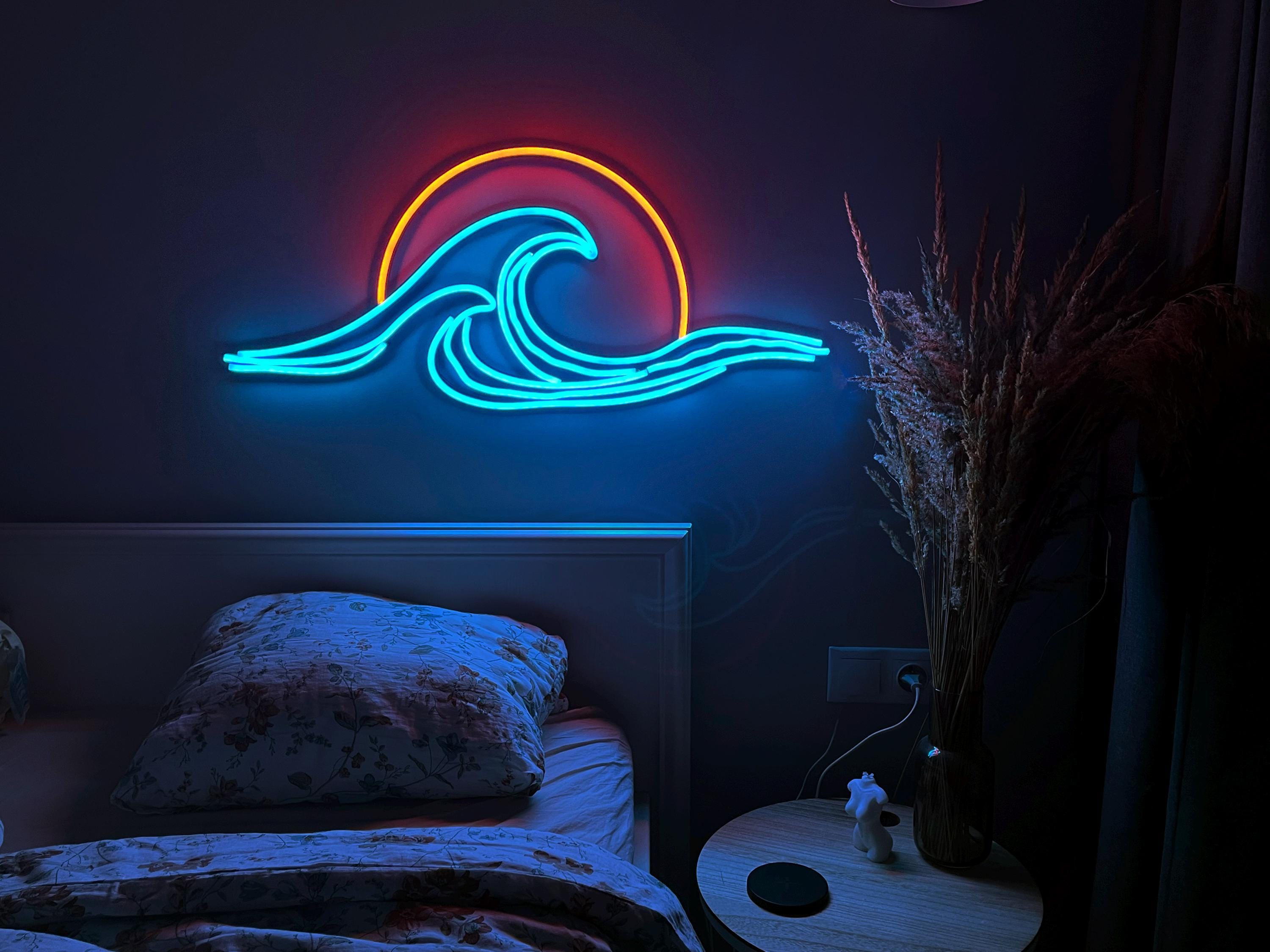 Wave Sunset Neon Wall Art - Ocean Neon Sign, LED Light Decor, Custom Neon Sign, Unique Gift for Him