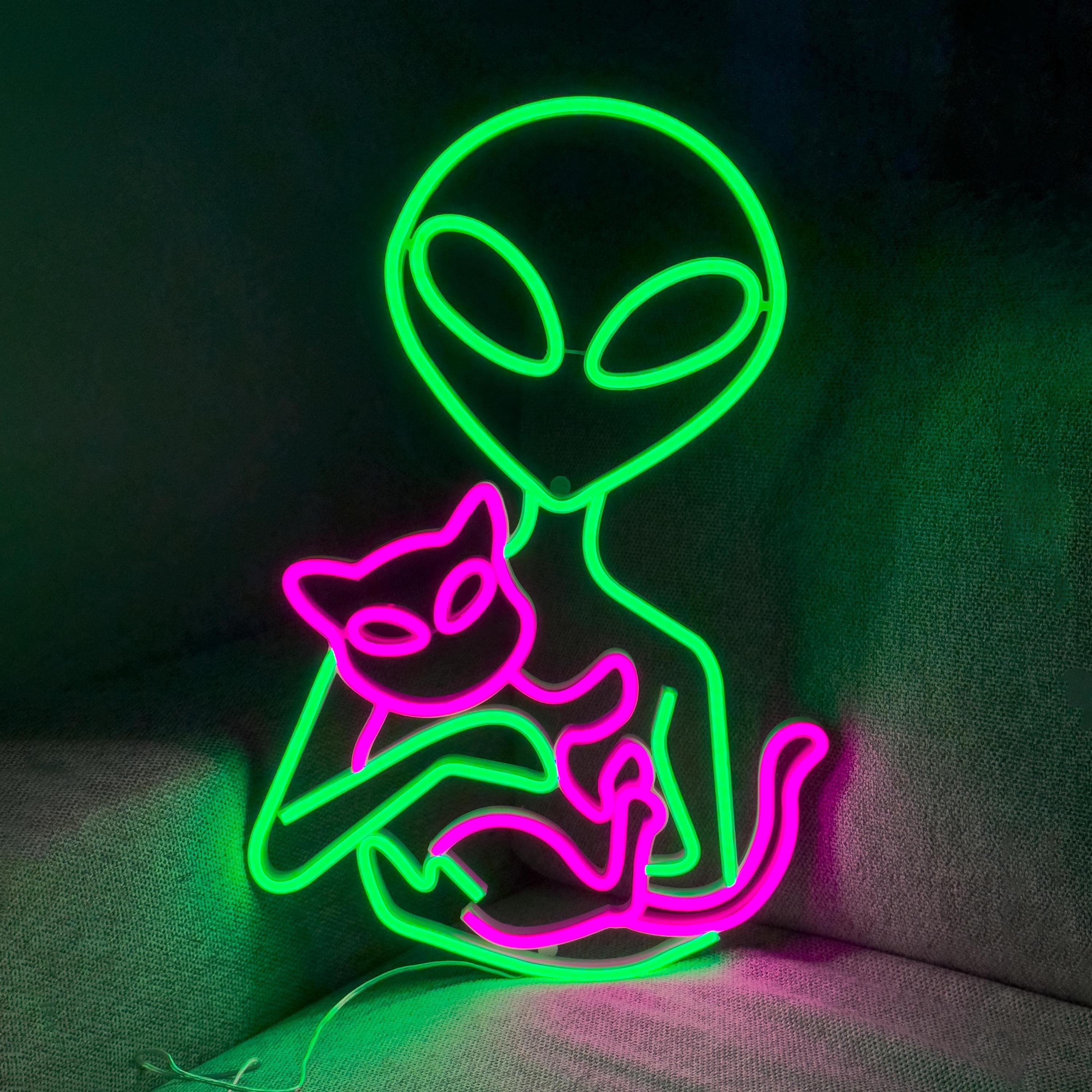 Alien Neon Sign – Dimmable LED Alien Cat Light, Green Neon Sign for Bedroom, Game Room, Man Cave, Party Decor, Gift for Kids & Boys