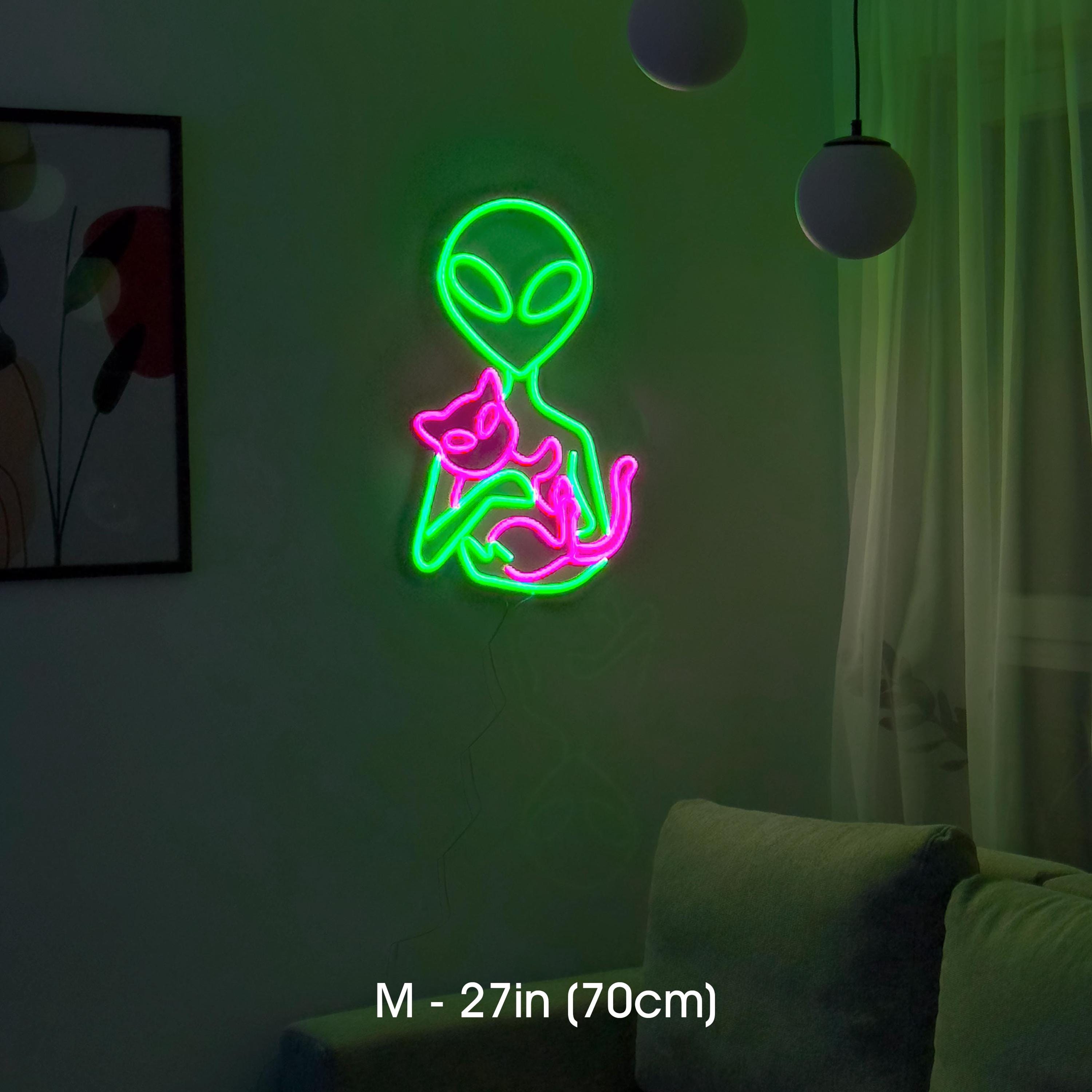 Alien Neon Sign – Dimmable LED Alien Cat Light, Green Neon Sign for Bedroom, Game Room, Man Cave, Party Decor, Gift for Kids & Boys