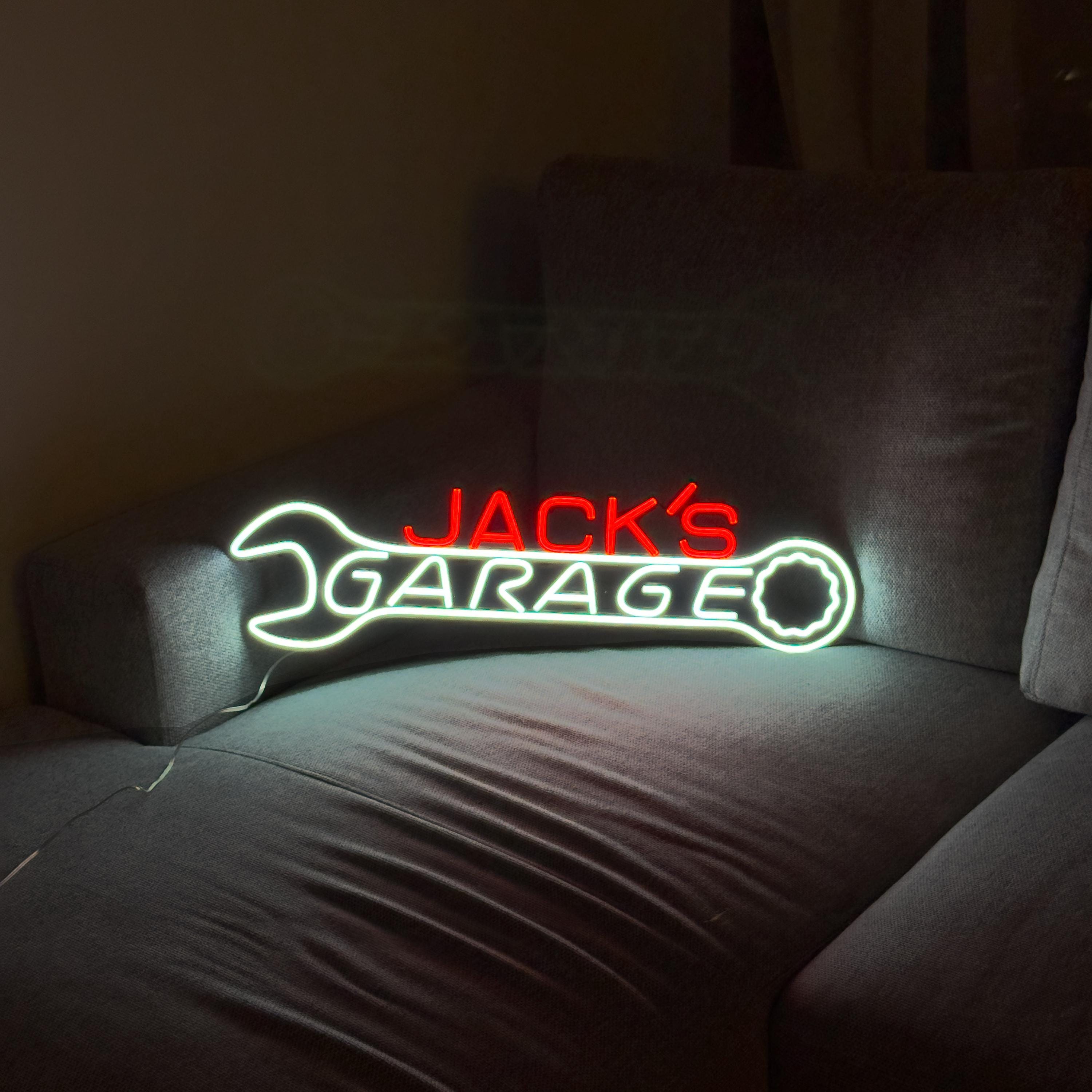 Custom Neon Garage Sign, Personalized Garage Decor, Gift for Him, Man Cave Light, Jack’s Garage Neon, Husband Birthday Gift, LED Sign