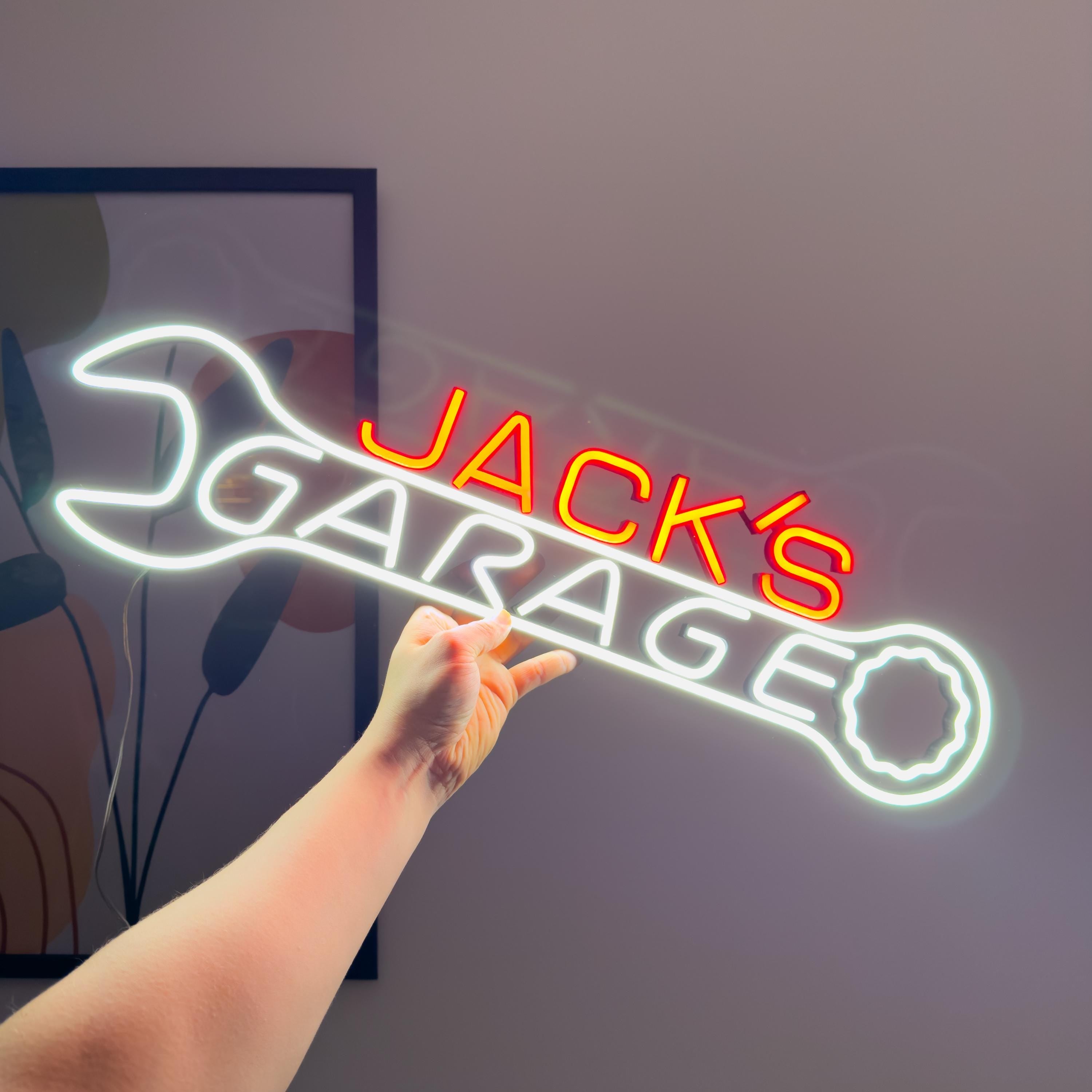 Custom Neon Garage Sign, Personalized Garage Decor, Gift for Him, Man Cave Light, Jack’s Garage Neon, Husband Birthday Gift, LED Sign