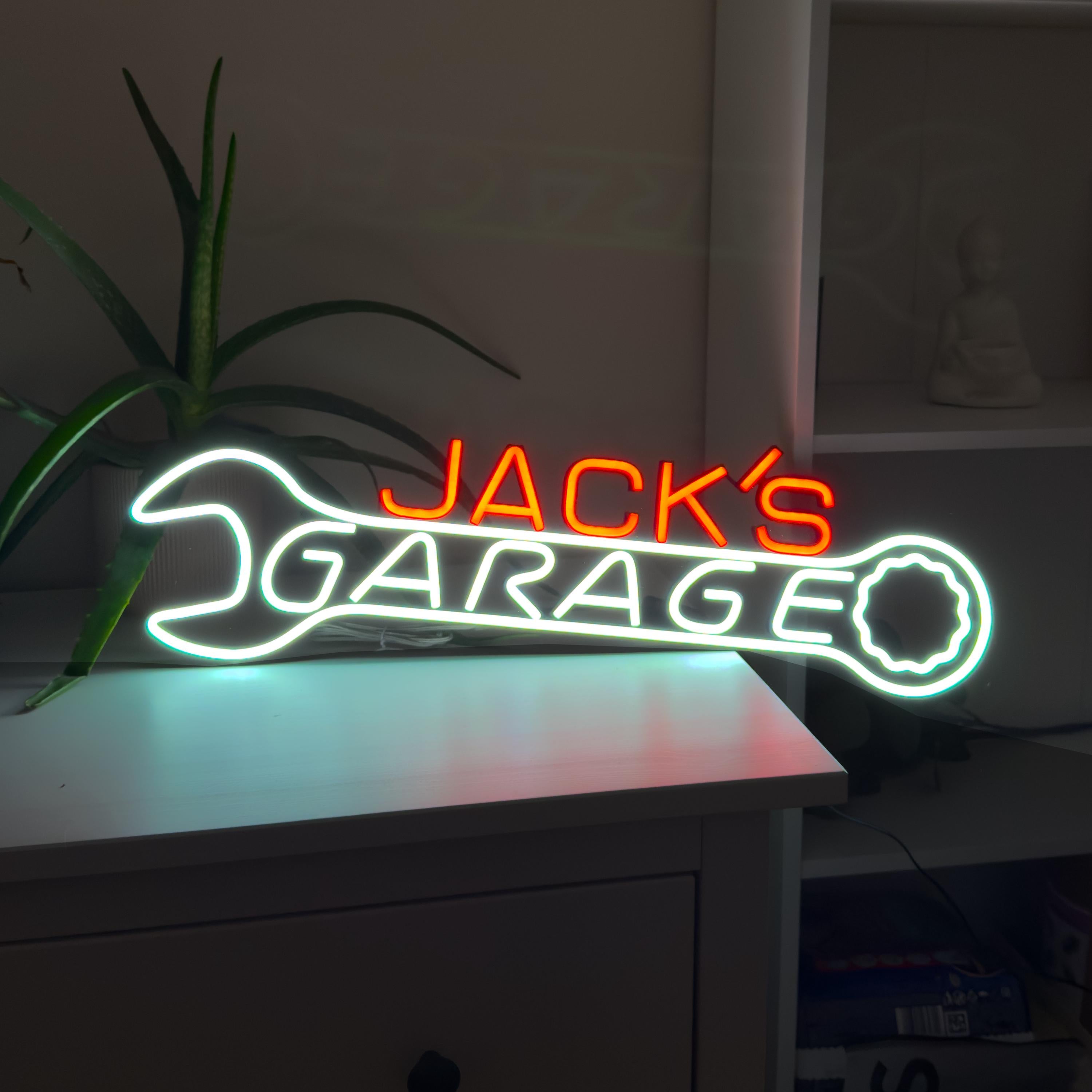Custom Neon Garage Sign, Personalized Garage Decor, Gift for Him, Man Cave Light, Jack’s Garage Neon, Husband Birthday Gift, LED Sign