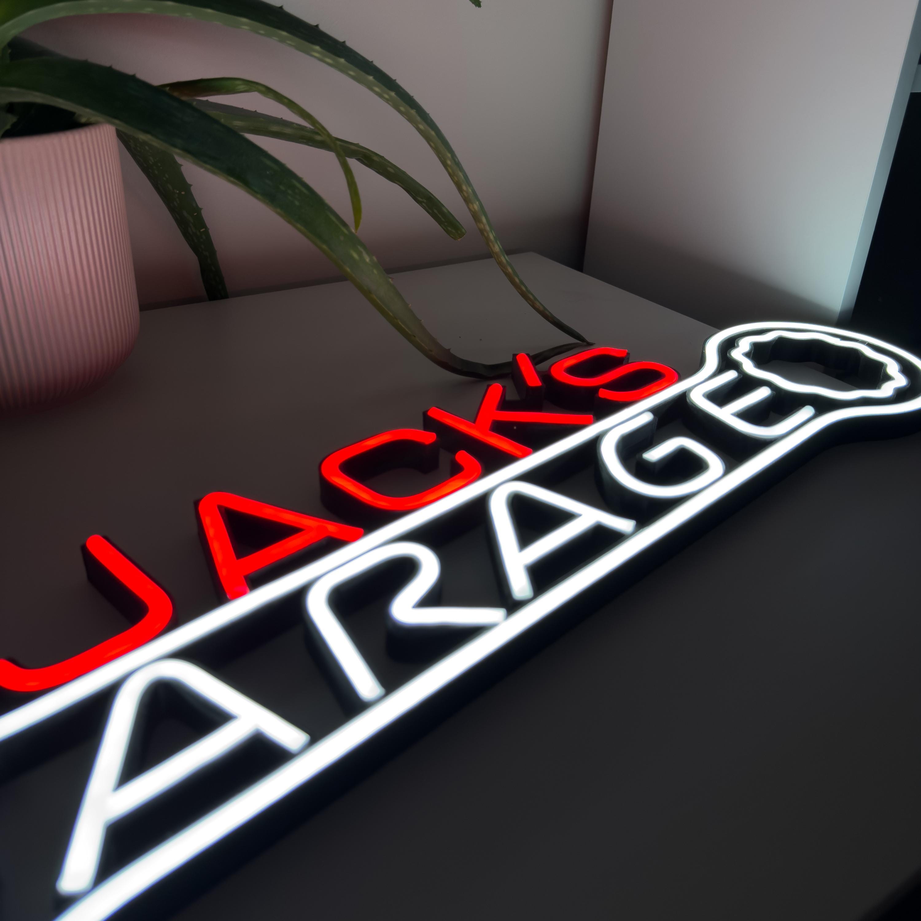 Custom Neon Garage Sign, Personalized Garage Decor, Gift for Him, Man Cave Light, Jack’s Garage Neon, Husband Birthday Gift, LED Sign