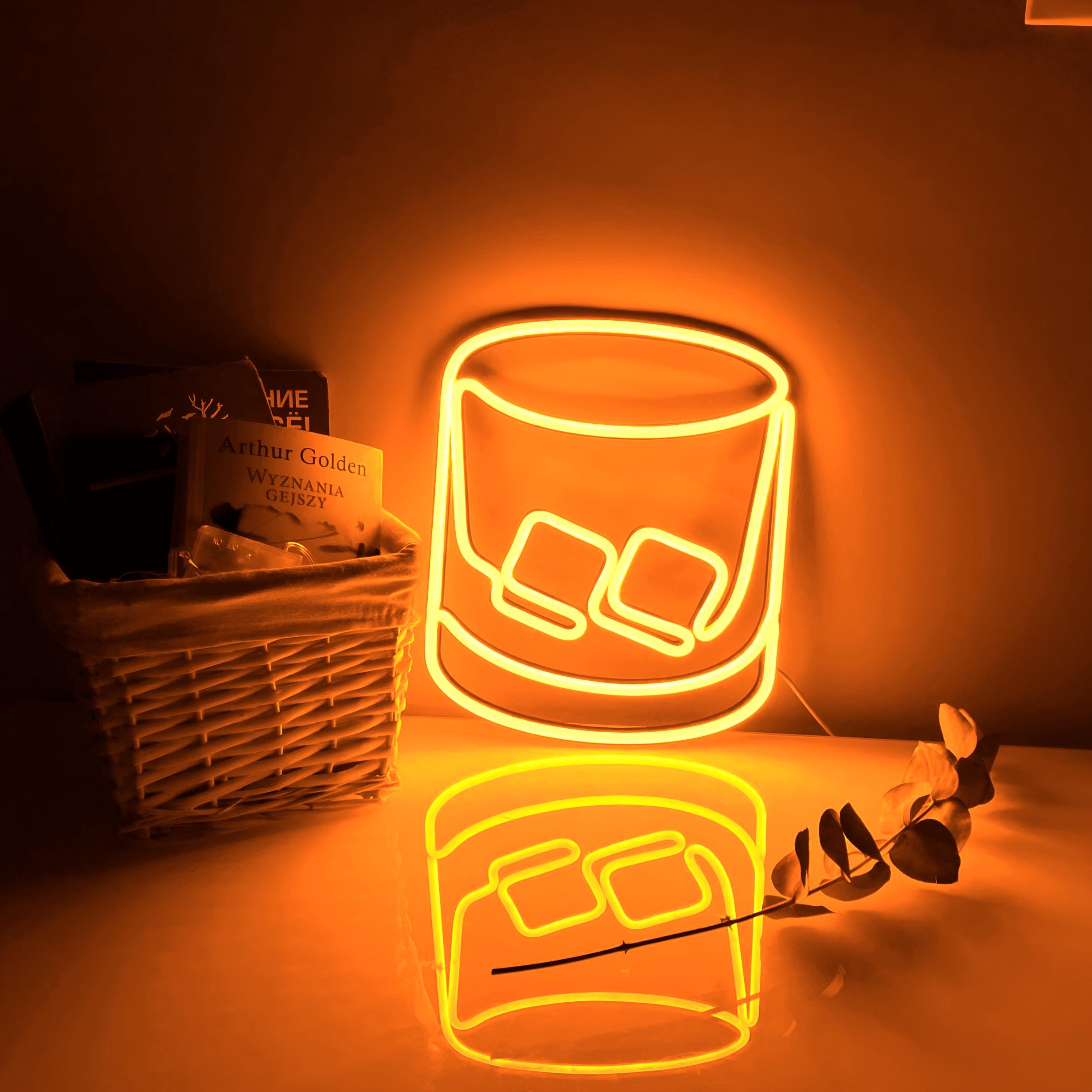 Whiskey Bar Neon Sign – Garage Wall Decor for Men, Man Cave LED Light, Rustic Personalized Whiskey Bottle Gift for Him