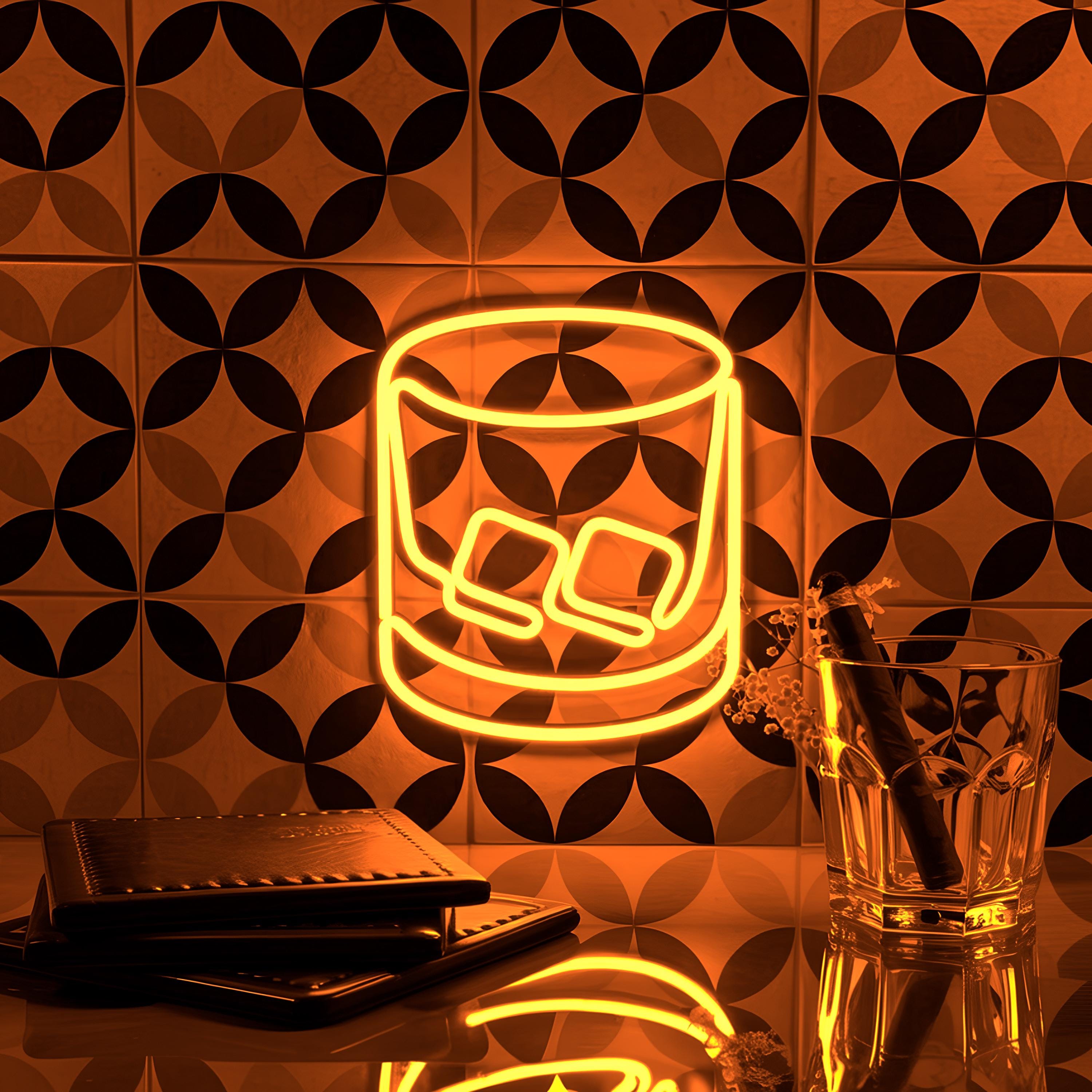 Whiskey Bar Neon Sign – Garage Wall Decor for Men, Man Cave LED Light, Rustic Personalized Whiskey Bottle Gift for Him