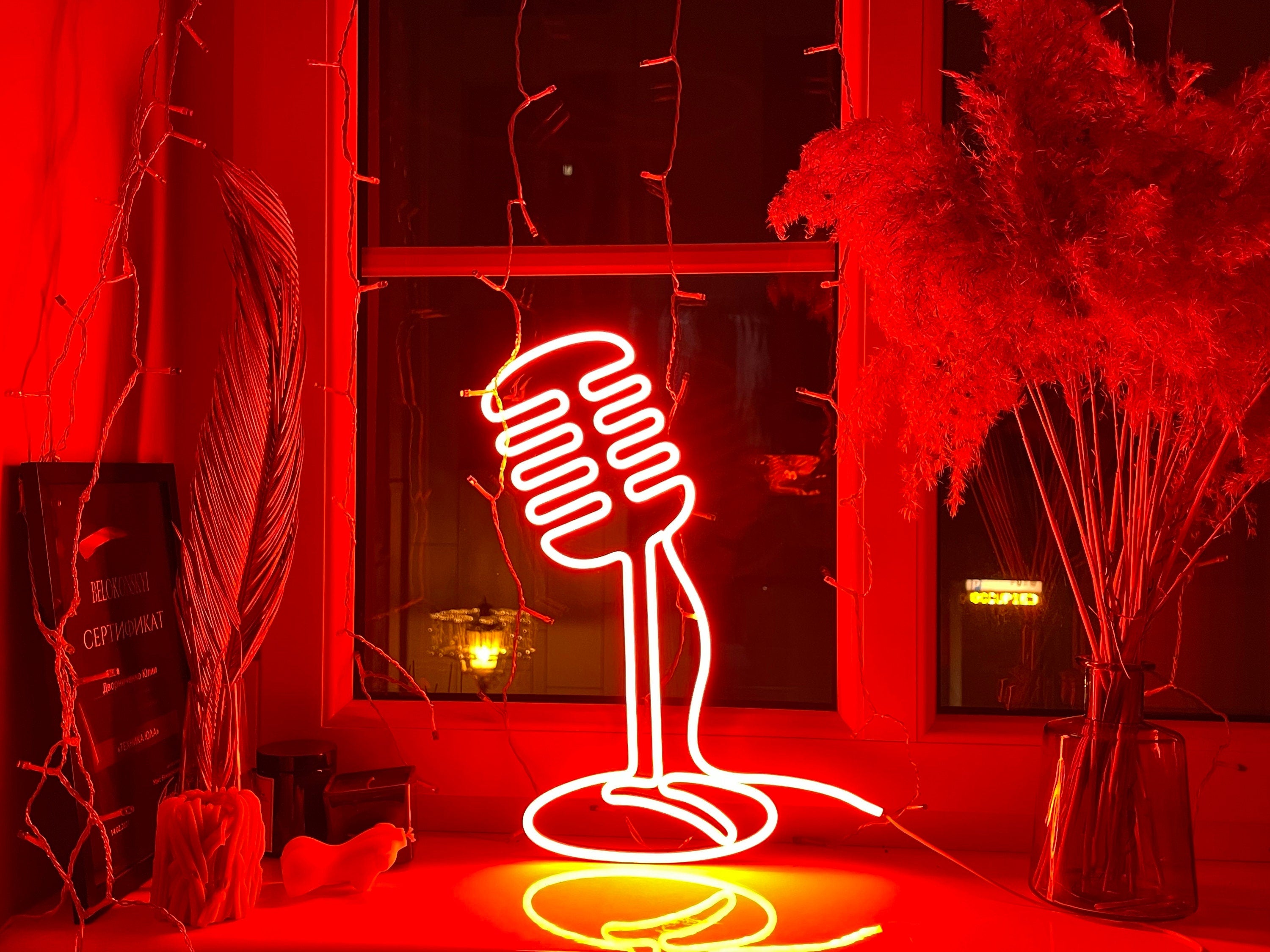 mic microphone art, music Neon Sign, microphone Art, music room decor, mic Wall Decor, music Led neon, music gift, mic gift