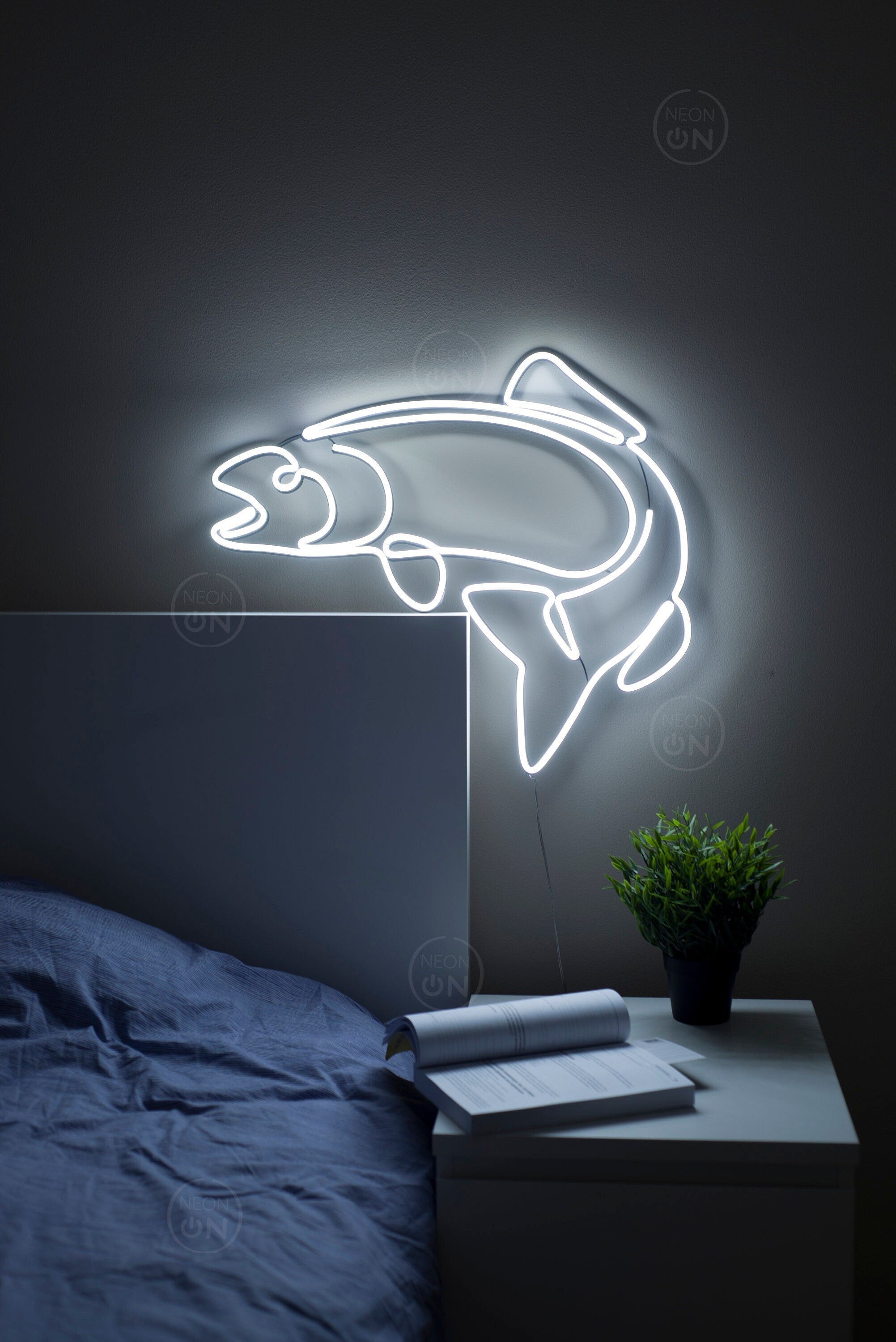 Salmon Fish Neon Sign - Fishing Decor, Neon Fishing Light, Wall Art for Fishermen, Neon Fish Bar Sign, Man Cave Decor, Fisherman Art