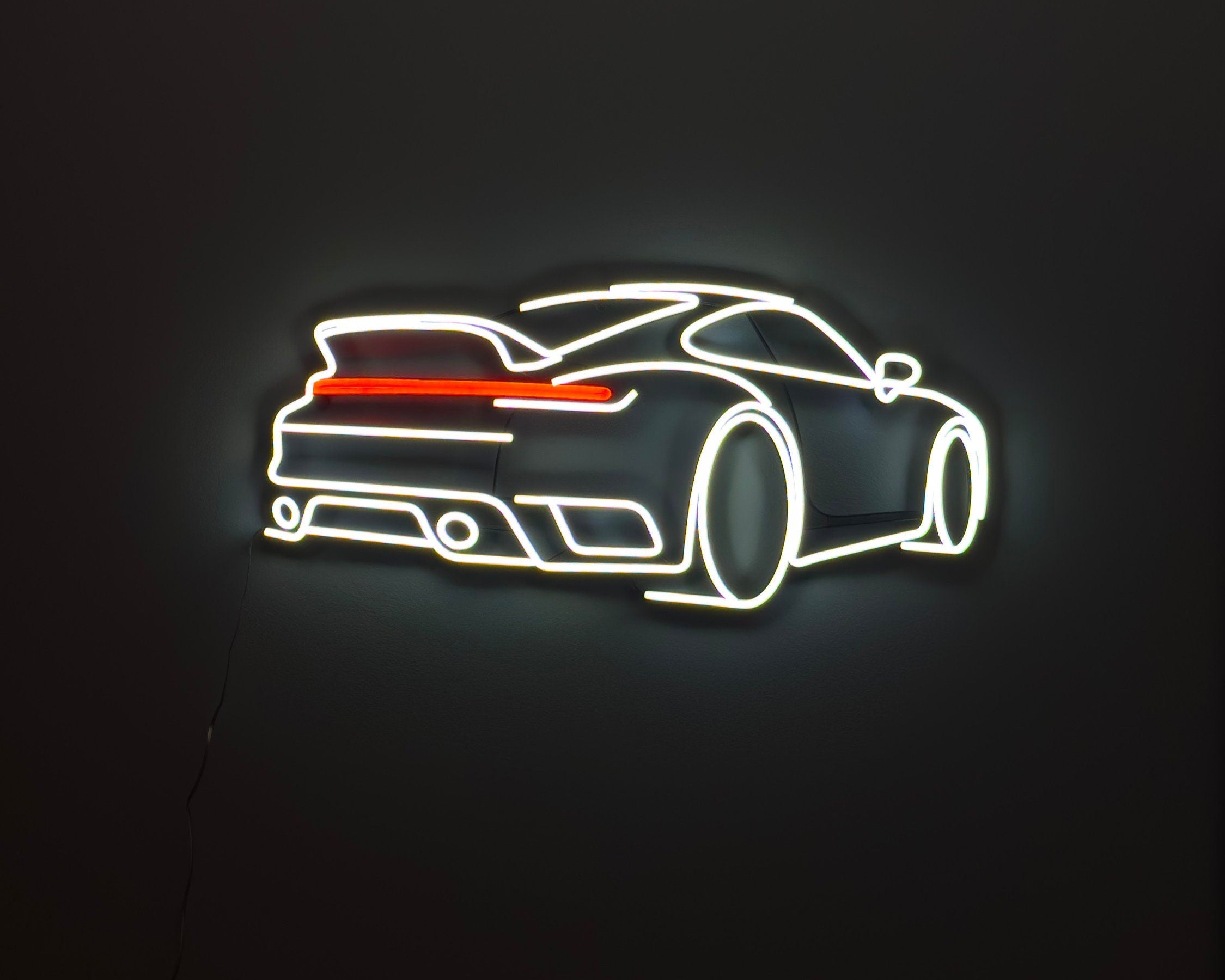 LED neon sign depicting a Porsche 911 sports car