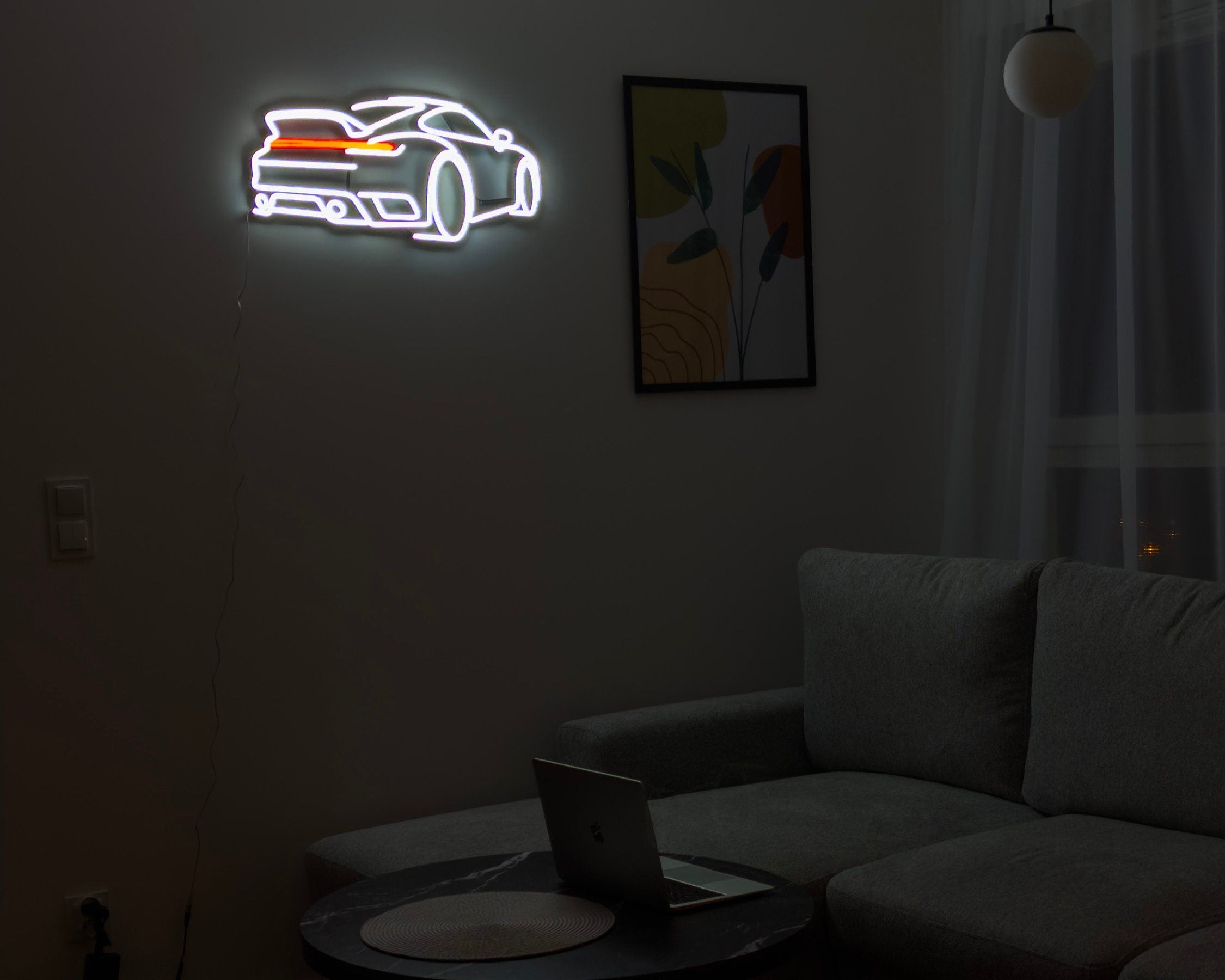 LED neon sign depicting a Porsche 911 sports car