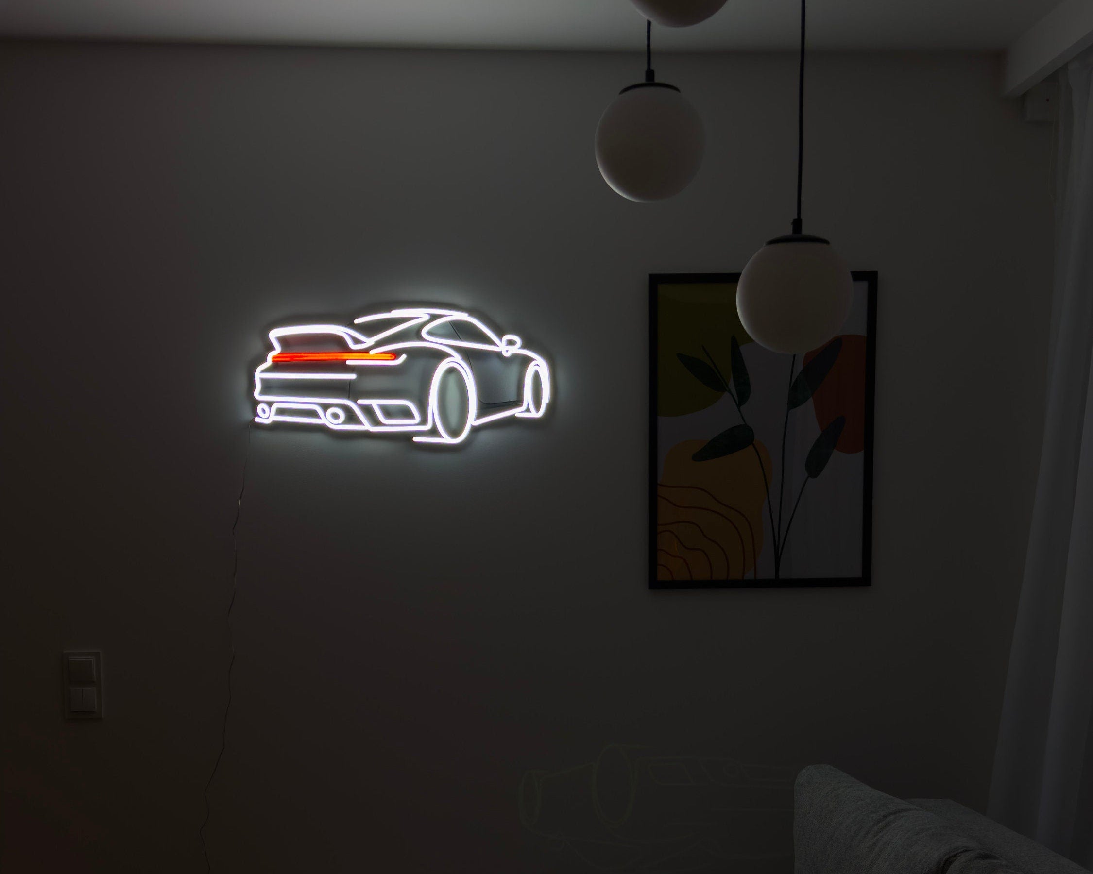 LED neon sign depicting a Porsche 911 sports car