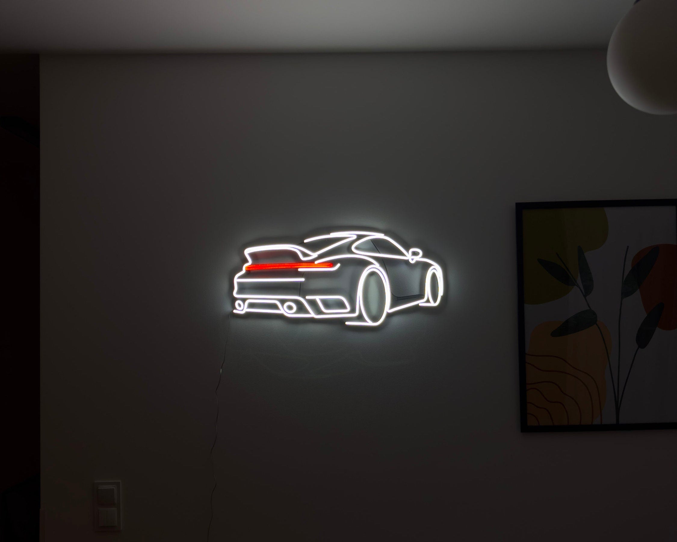 LED neon sign depicting a Porsche 911 sports car