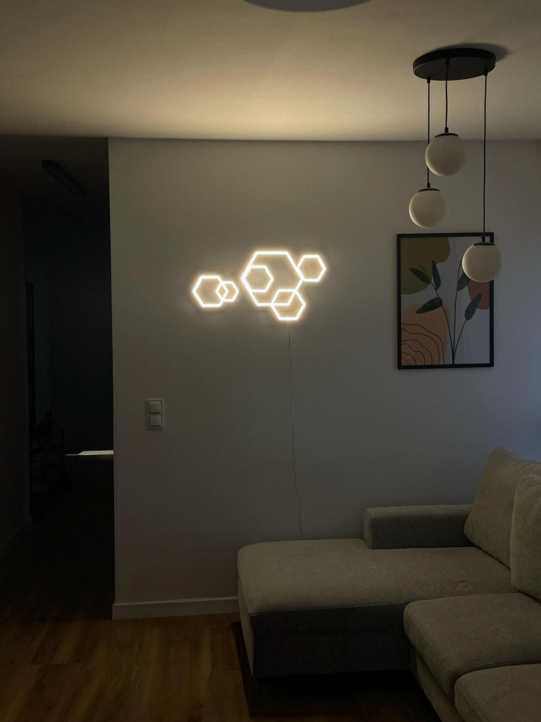 honeycomb Wall neon - Modern Artistic neon led Wall Sconce | Handmade honeycomb Lighting Fixture for Living Room, Bedroom, or Office Decor