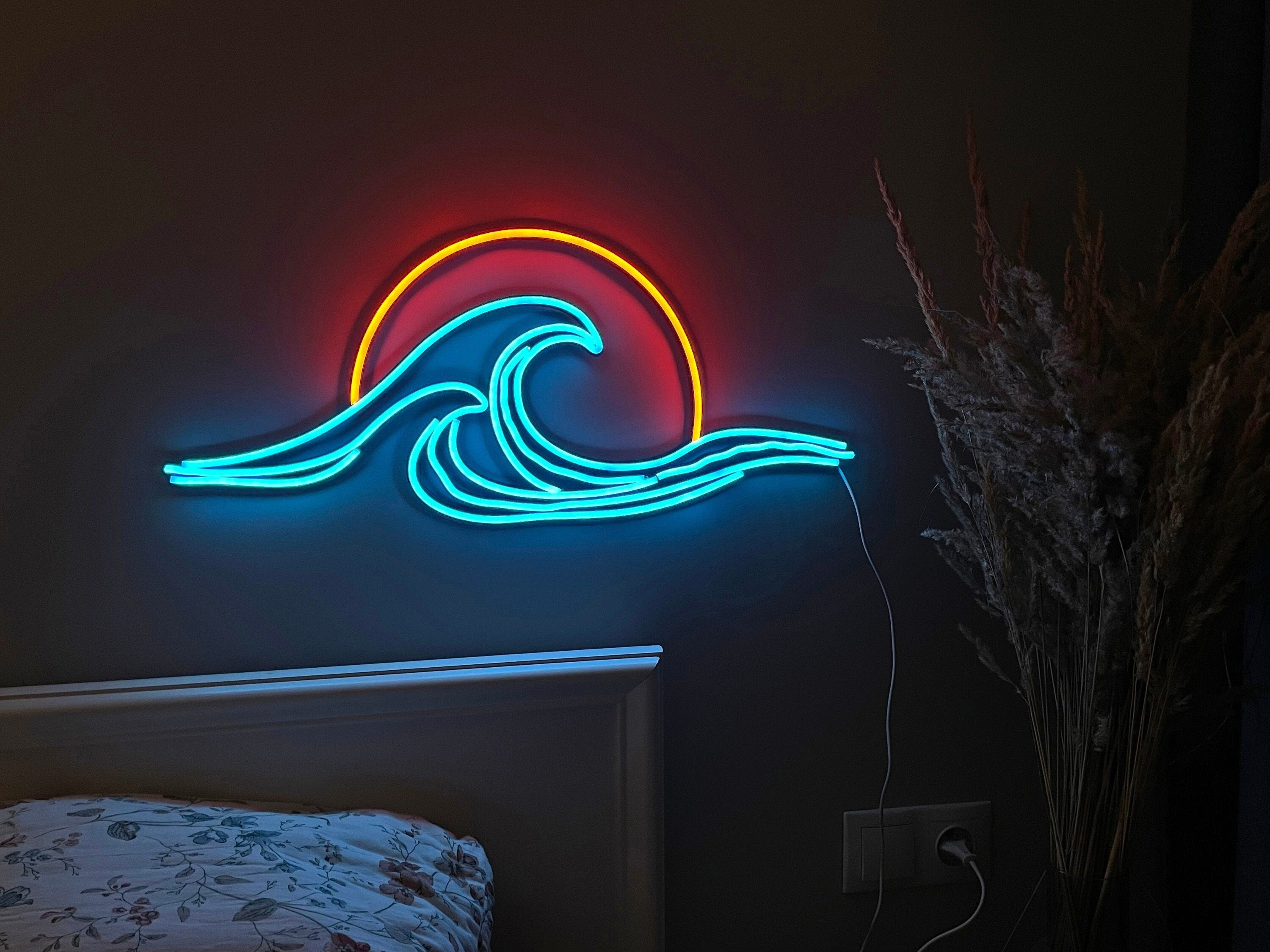 Wave Sunset Neon Wall Art - Ocean Neon Sign, LED Light Decor, Custom Neon Sign, Unique Gift for Him