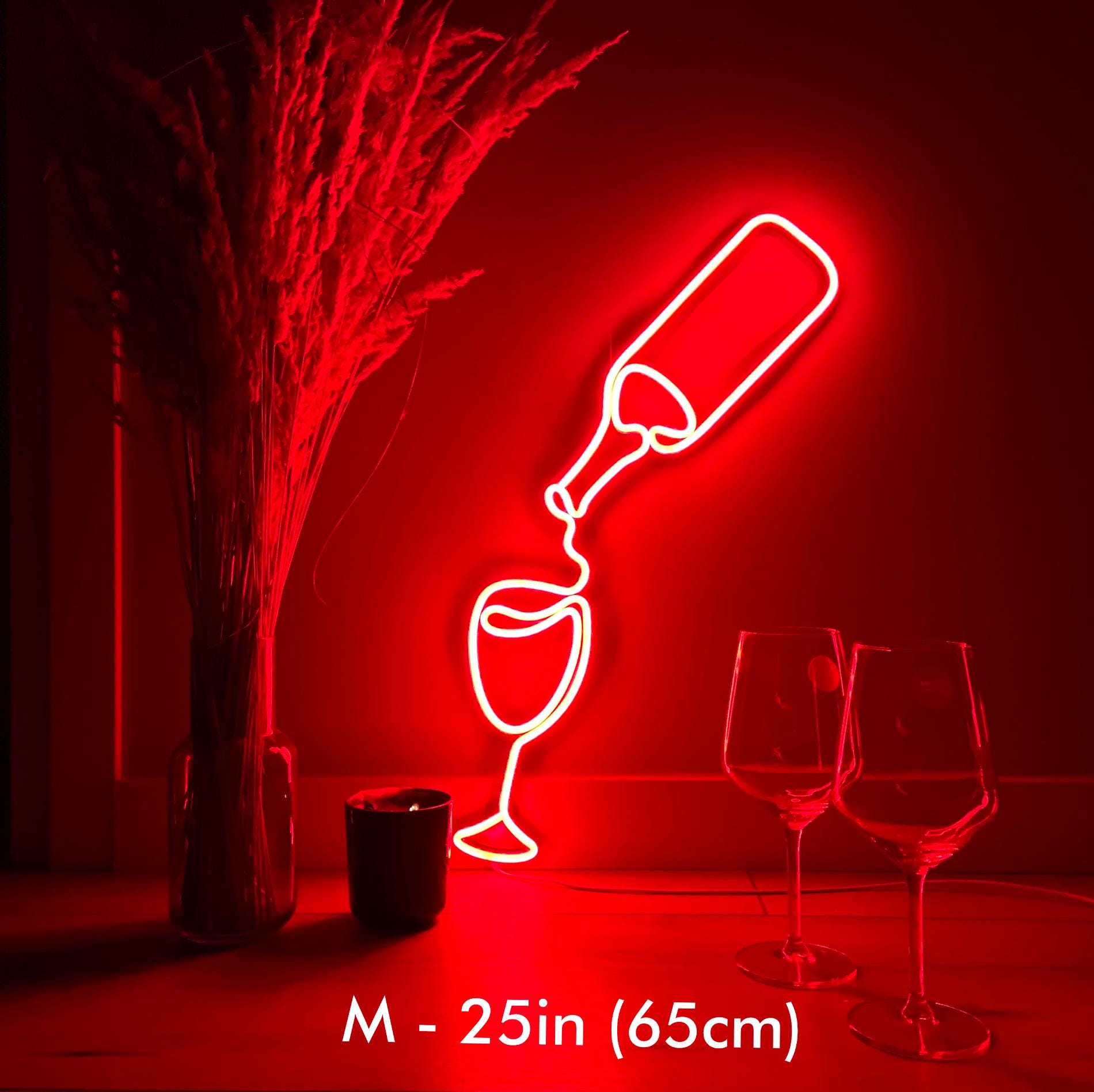 LED Wine Glass Neon Sign - Aesthetic Bar Wall Decor, Wine Lover Gift, Neon Light for Kitchen, Home Bar LED Sign, Winery Decor