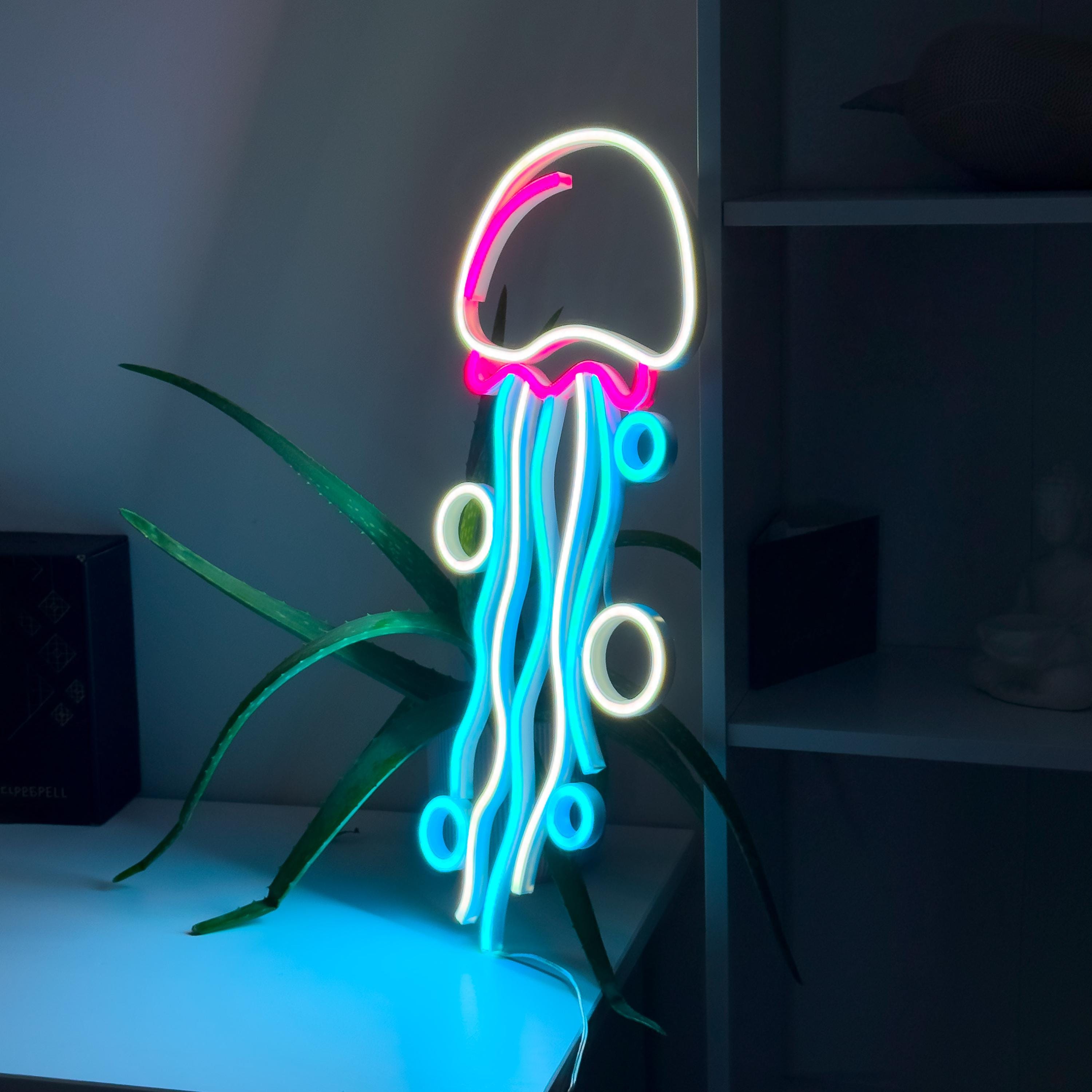 Jellyfish Neon Sign for Bar, Cafe & Game Room – 3D Purple LED Light, Aesthetic Ocean Decor, Eye-Catching Wall Art, Neon sign bedroom