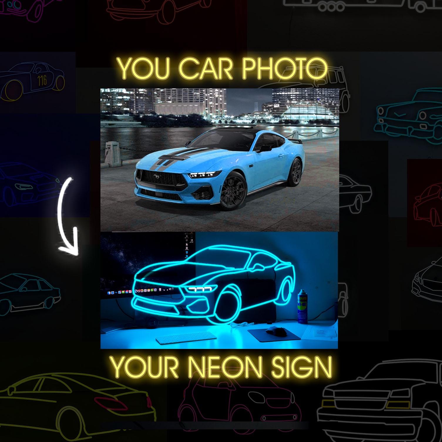 Custom Car Neon Sign – Personalized Garage Decor, Gift for Him, Husband’s Man Cave Light