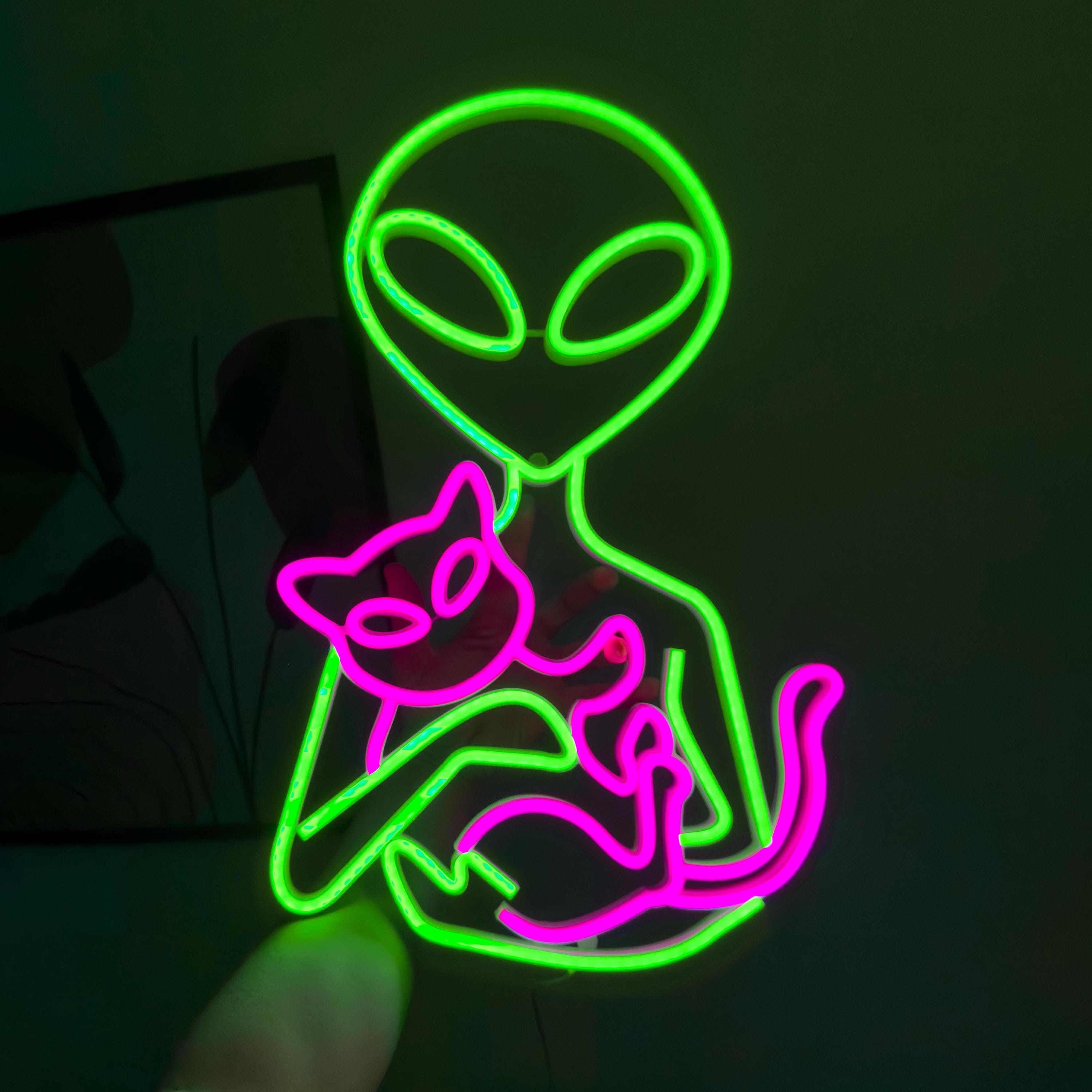 Alien Neon Sign – Dimmable LED Alien Cat Light, Green Neon Sign for Bedroom, Game Room, Man Cave, Party Decor, Gift for Kids & Boys