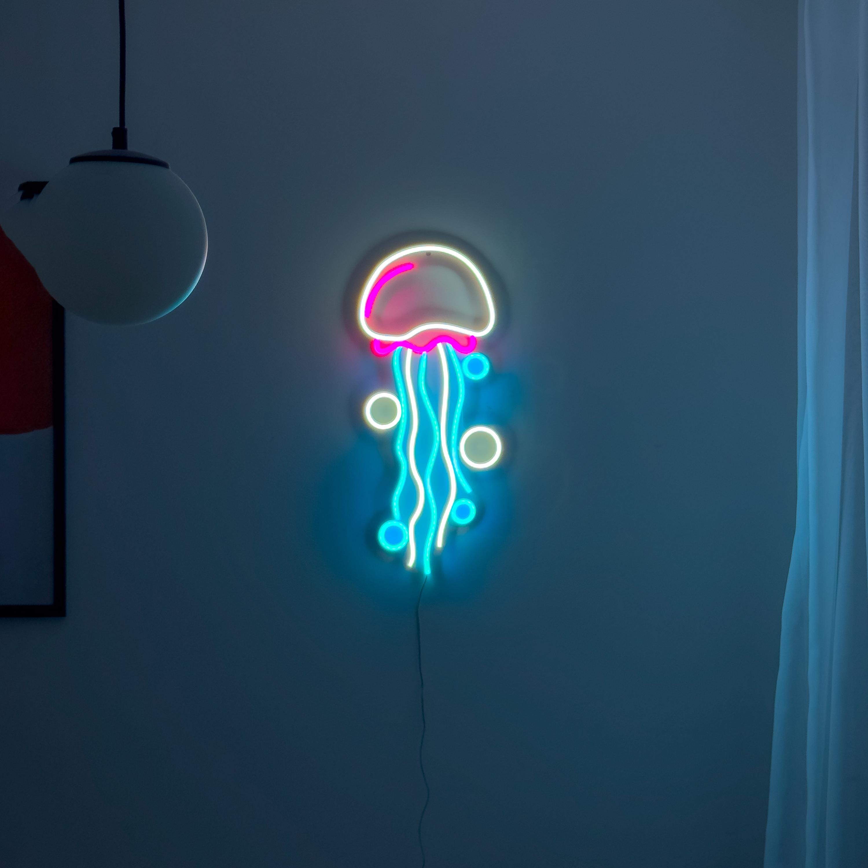 Jellyfish Neon Sign for Bar, Cafe & Game Room – 3D Purple LED Light, Aesthetic Ocean Decor, Eye-Catching Wall Art, Neon sign bedroom