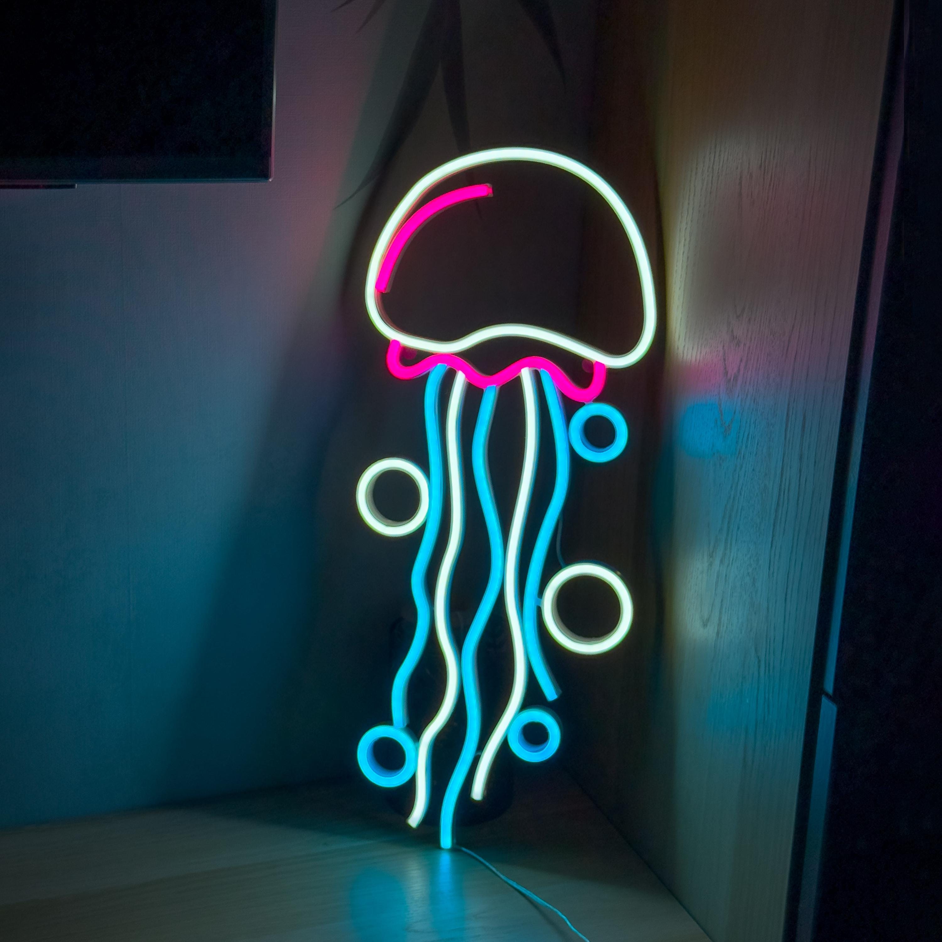 Jellyfish Neon Sign for Bar, Cafe & Game Room – 3D Purple LED Light, Aesthetic Ocean Decor, Eye-Catching Wall Art, Neon sign bedroom