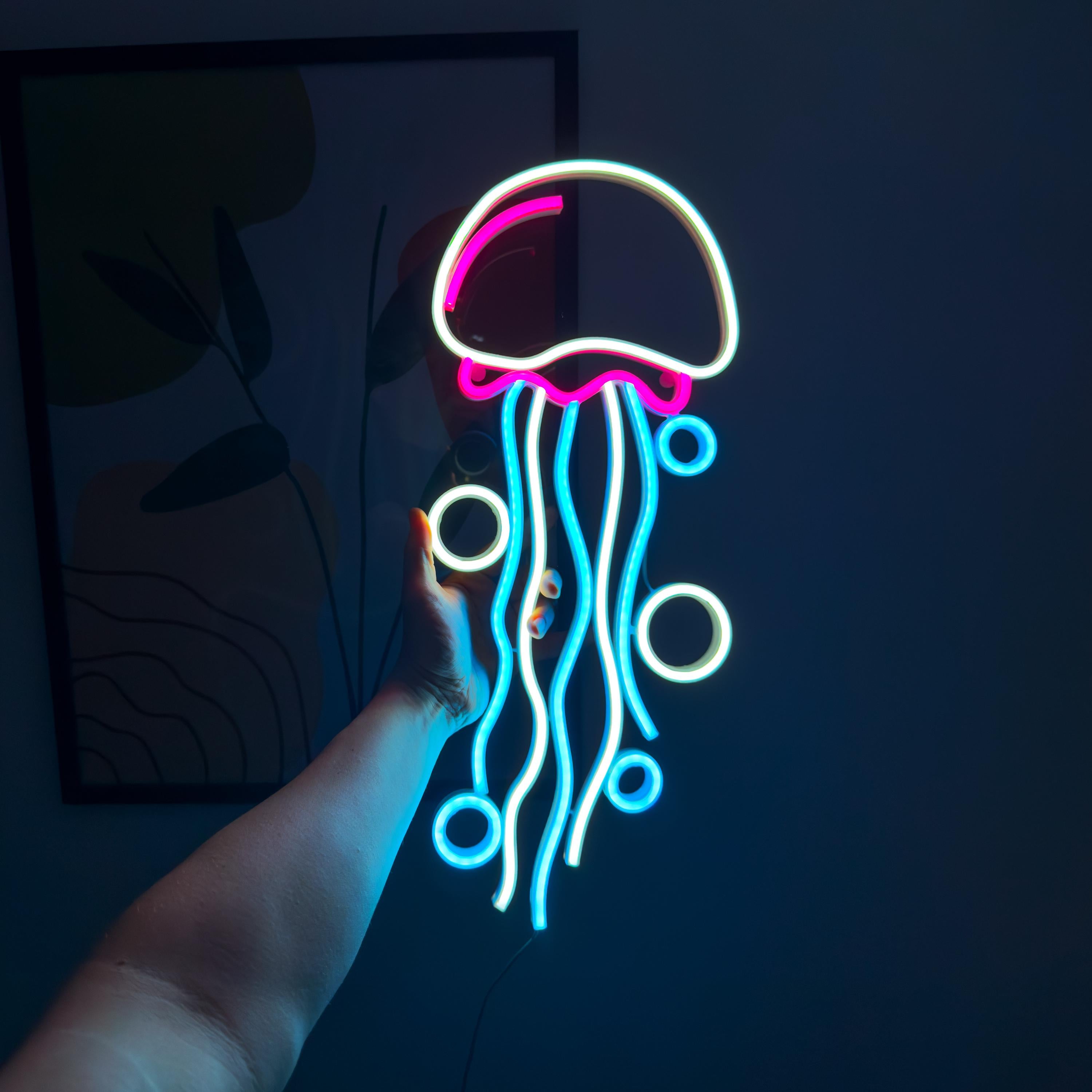 Jellyfish Neon Sign for Bar, Cafe & Game Room – 3D Purple LED Light, Aesthetic Ocean Decor, Eye-Catching Wall Art, Neon sign bedroom