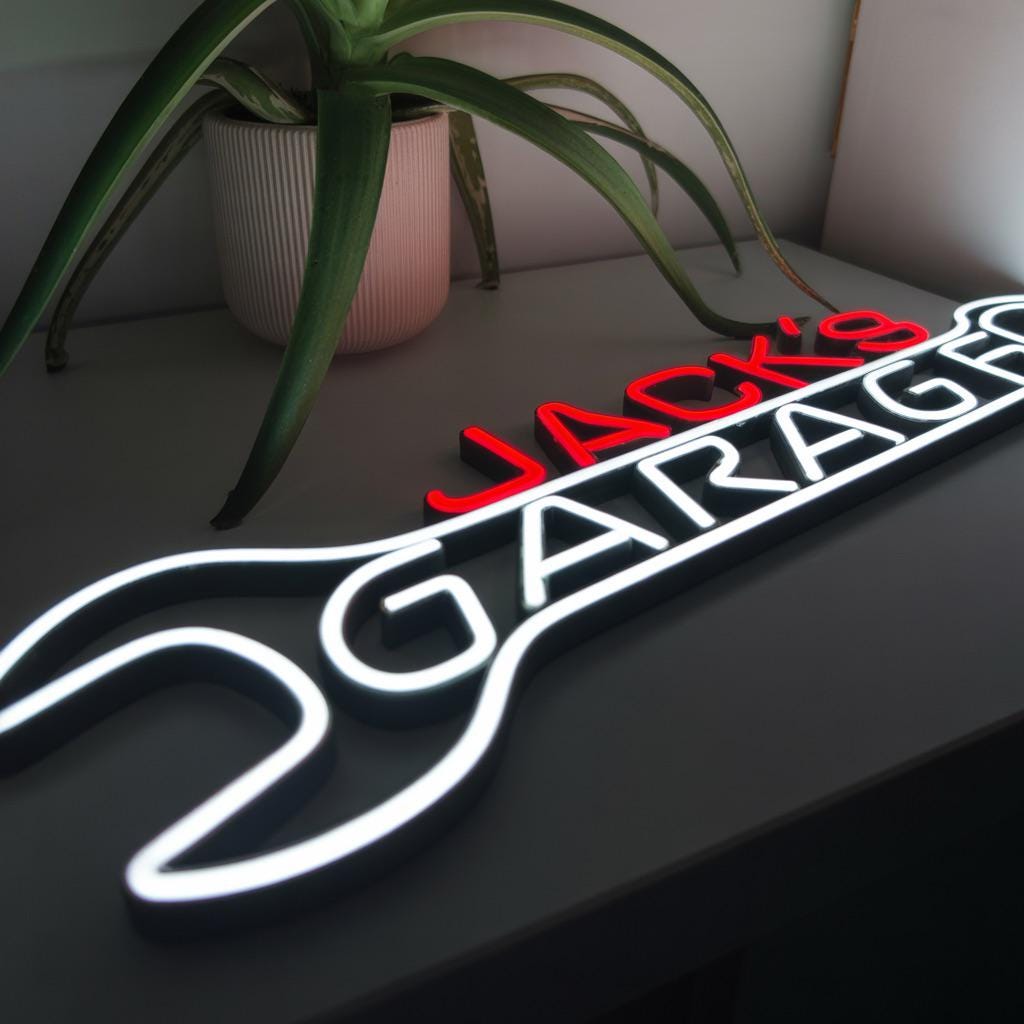 Custom Neon Garage Sign, Personalized Garage Decor, Gift for Him, Man Cave Light, Wrench Garage Neon Sign, Husband Birthday Gift