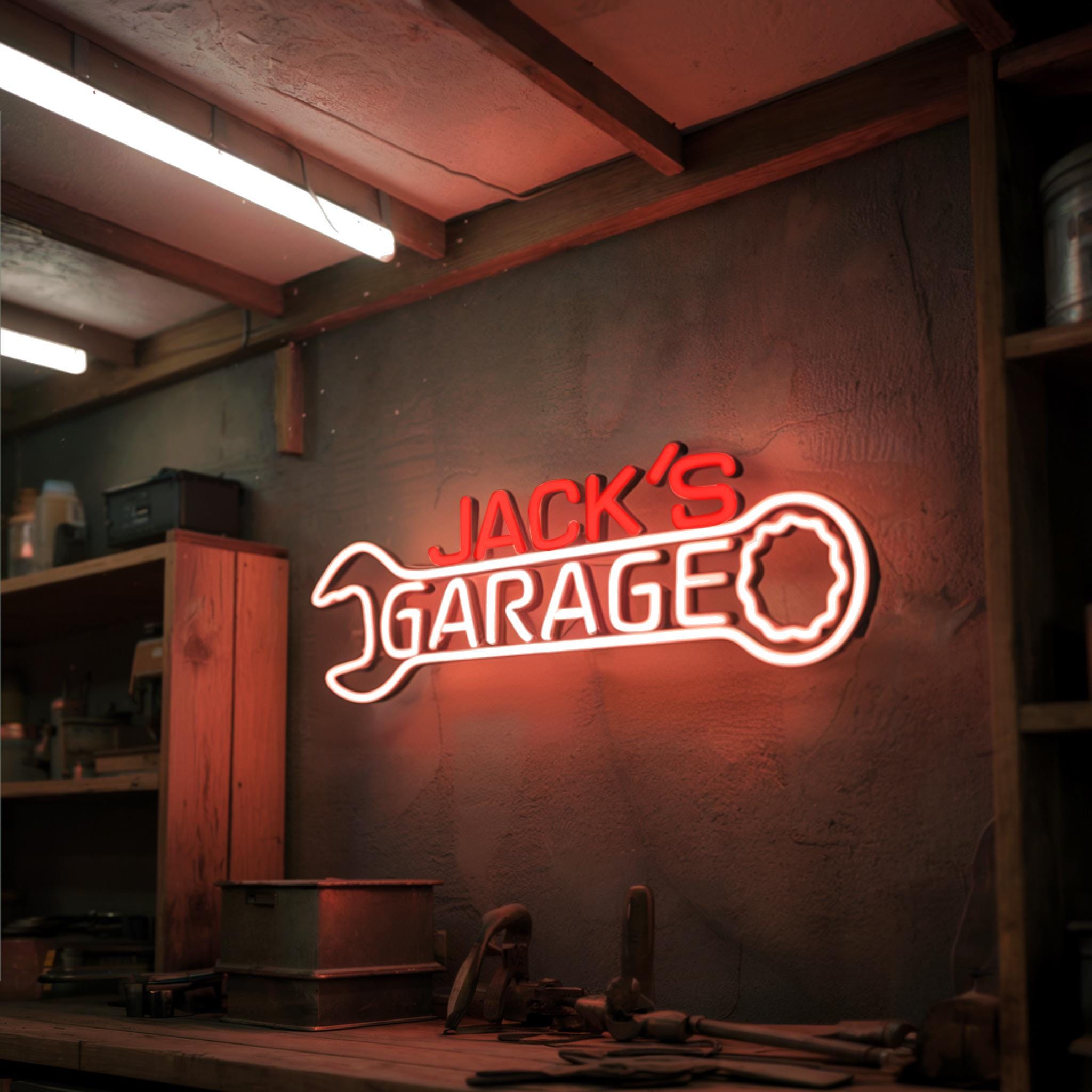 Custom Neon Garage Sign, Personalized Garage Decor, Gift for Him, Man Cave Light, Wrench Garage Neon Sign, Husband Birthday Gift