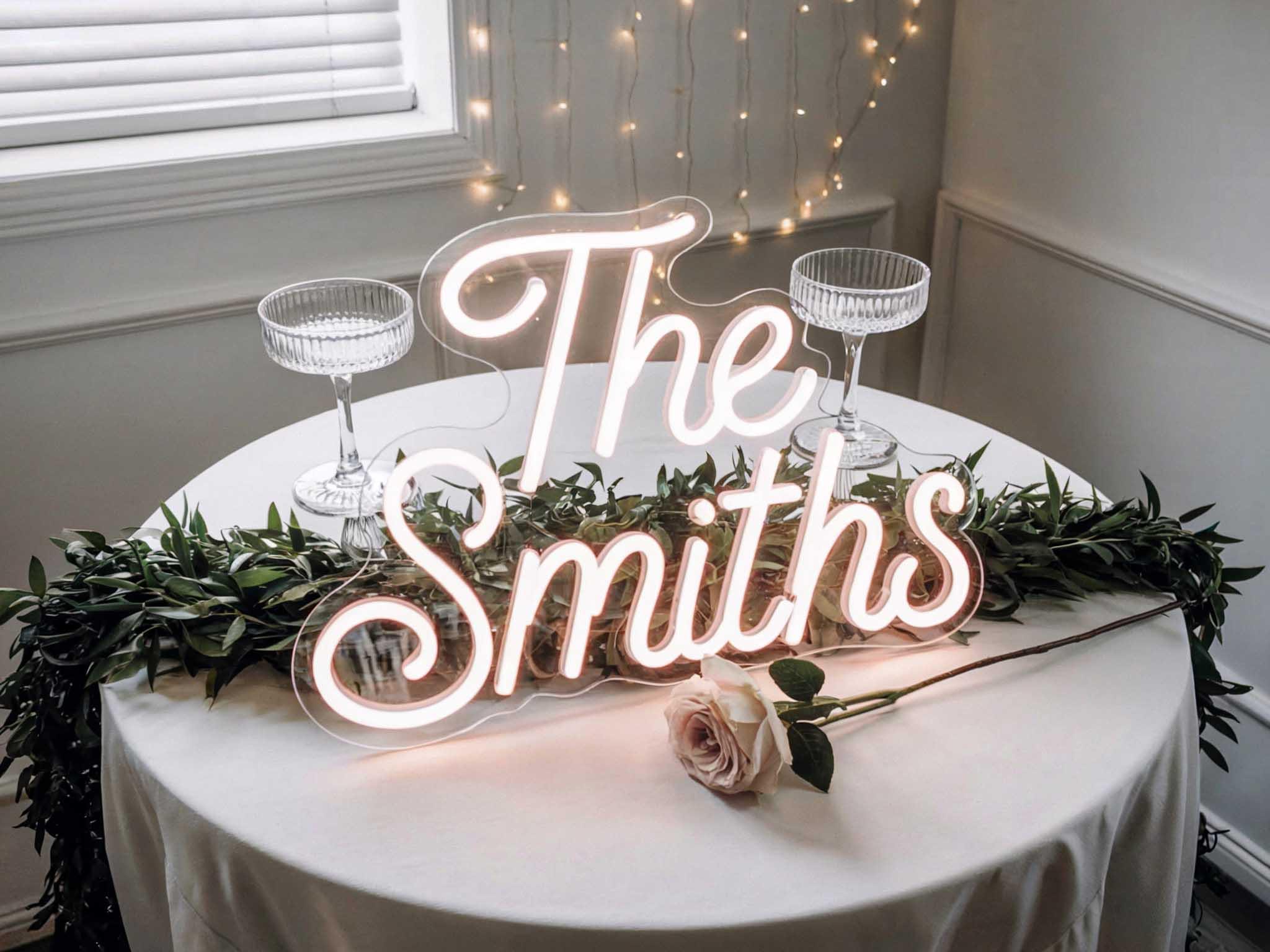 Custom Wedding Neon Sign with Last Name – Personalized LED Name Sign for Wedding Decor, Bridal Shower, Reception, Couple Gift