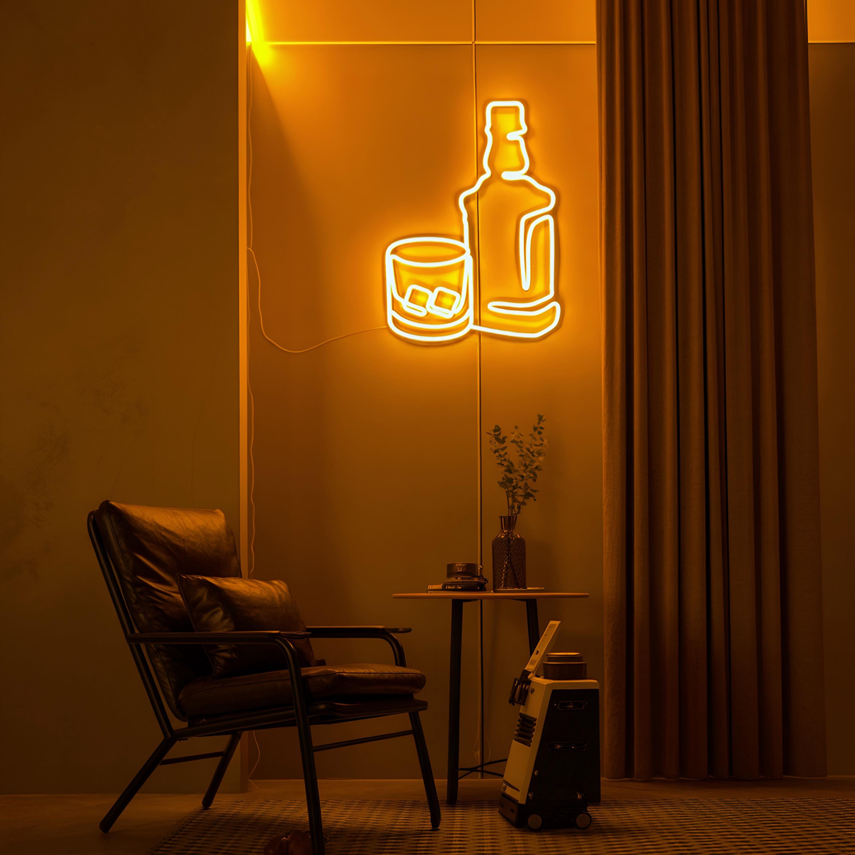 Whiskey Bar Neon Sign – Garage Man Cave Decor, Y2K Retro Light, Rustic Personalized Whiskey Bottle & Glass LED, Gift for Him