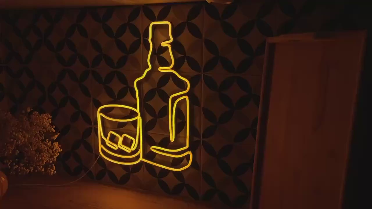 Garage Bar Neon Sign – Whiskey Wall Art for Men, Man Cave Light, Rustic LED Gift for Him, Garage Makeover Decor