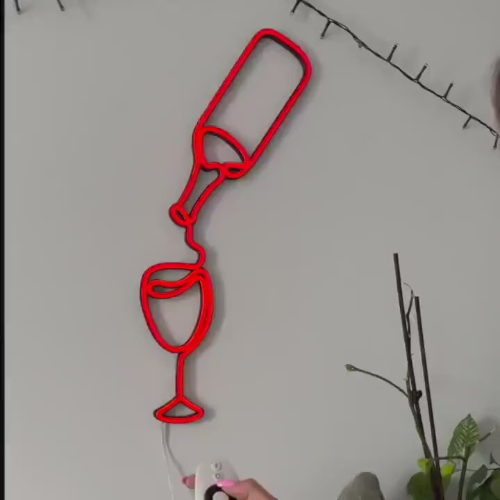 LED Wine Glass Neon Sign - Aesthetic Bar Wall Decor, Wine Lover Gift, Neon Light for Kitchen, Home Bar LED Sign, Winery Decor