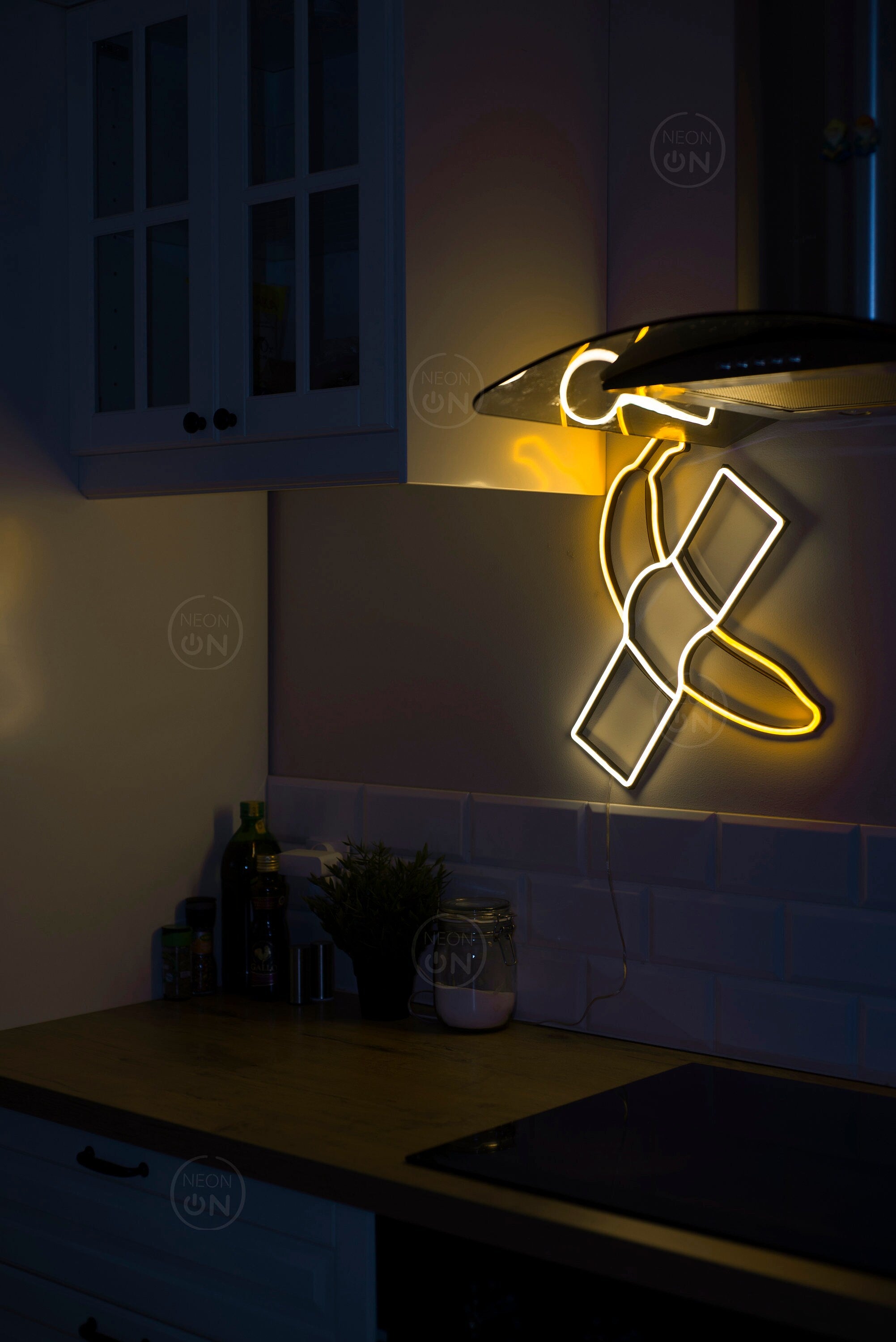 Banana taped to a wall neon sign - Neonon